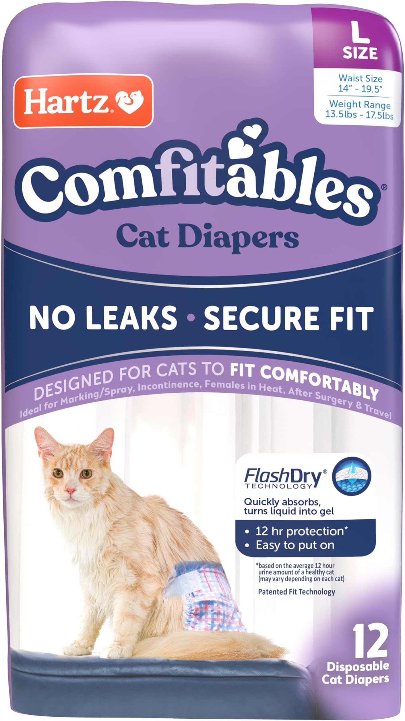 Disposable Cat Diapers, Easy to Put On, Comfortable & Secure Fit for 12 Hours Leak Protection, Multiple Sizes