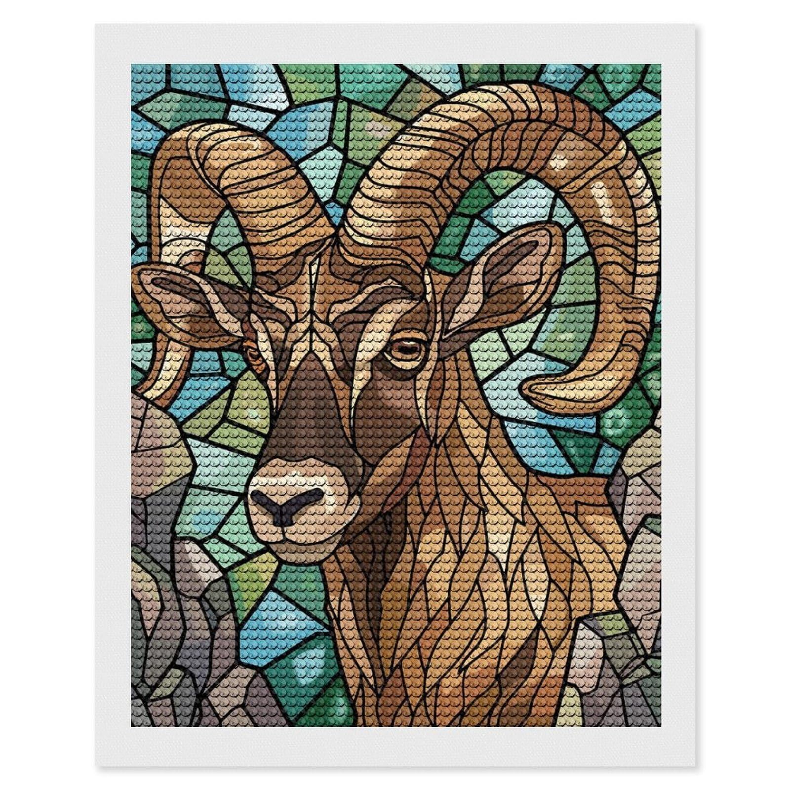 Junmoney Stained Glass Bighorn Sheep Portrait Diamond Painting Kit 16"x20", Adhesive Canvas, Home Wall Decor, for Beginners, Birthday Gift, Full Kit Included