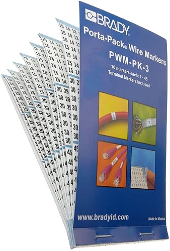 Brady PWM-PK-3 B-500 - Paño de vinilo reposicionable, color negro sobre blanco, marcadores de alambre de número, Legend "1 a 45"