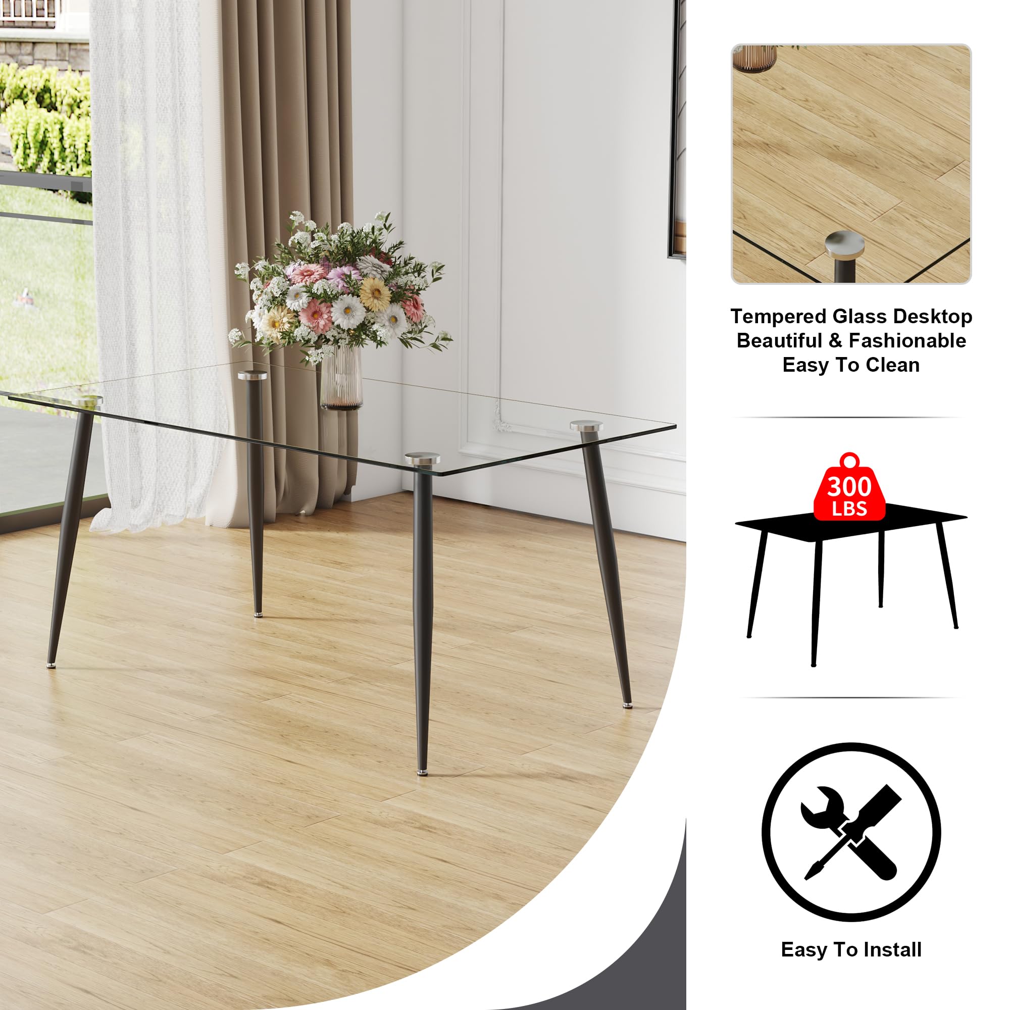 Amazon.com - Glass Dining Table,Modern Dining Table with 51