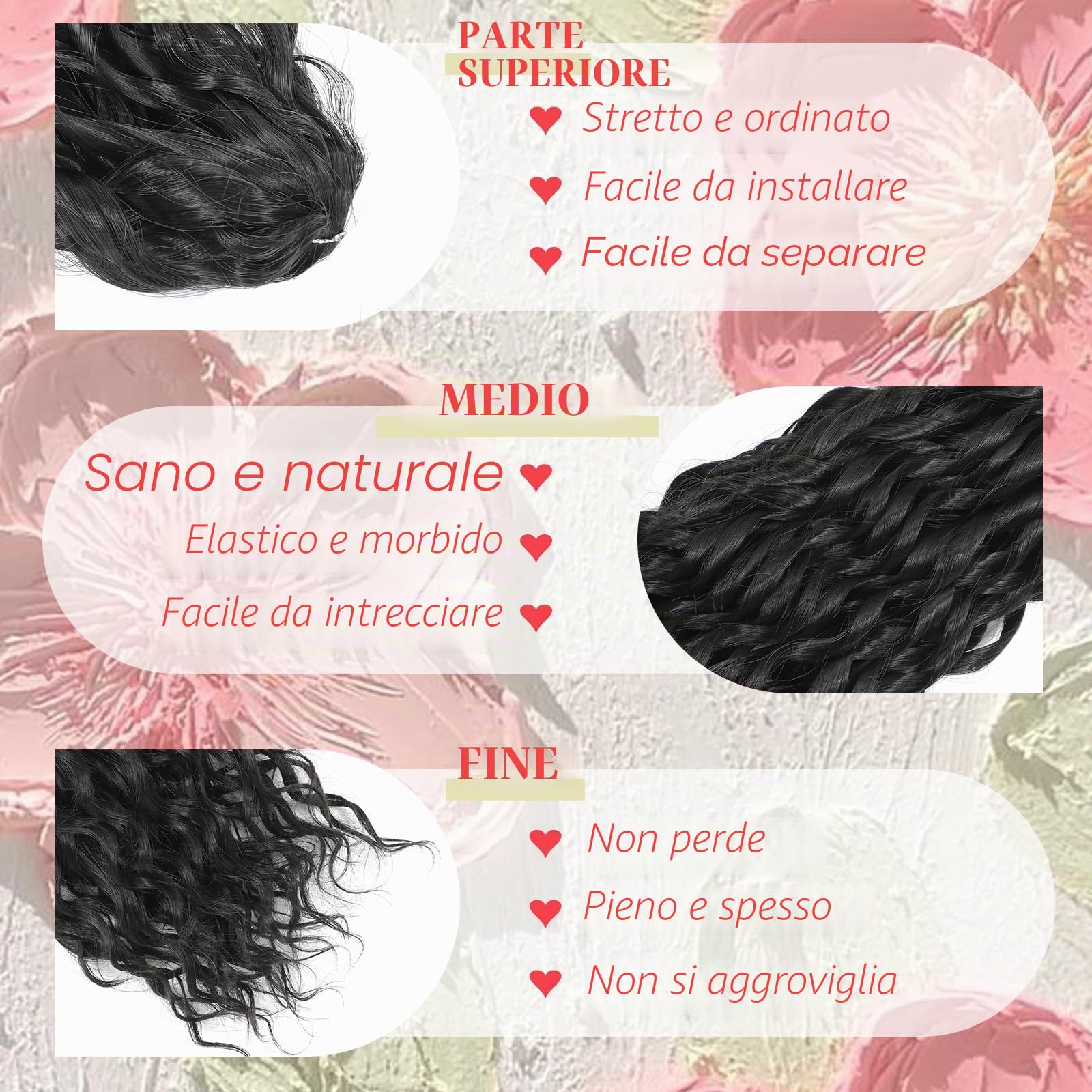 Extension a crochet per capelli profondi, 24 pollici, capelli sintetici, boho ondulati, per donne (1B, 24 pollici), confezione da 3 pezzi)