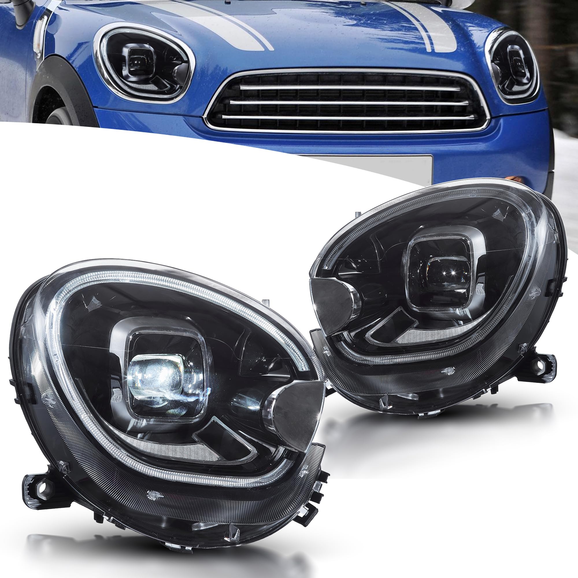 VLAND Full led Fari per Mini Countryman R60 2010-2017, DRL con effetto respirazione, 1 set