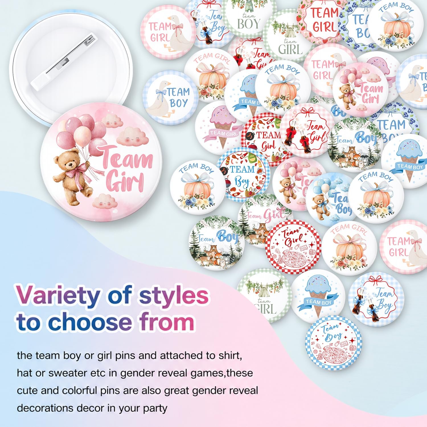 60-Piece Gender Reveal Themed Pin Set