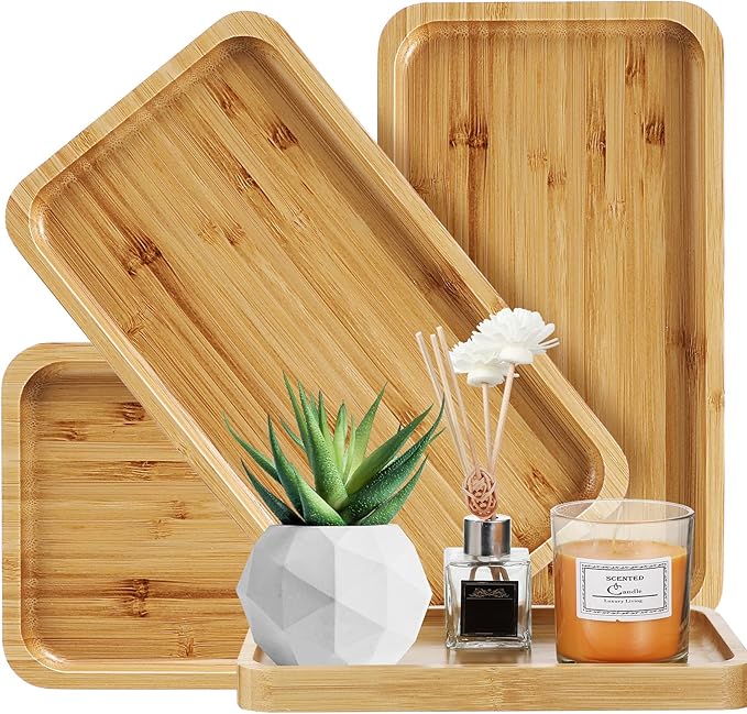 3 Pcs Bamboo Vanity Tray Bathroom Counter Tray Bathroom Counter Organizer Decorative