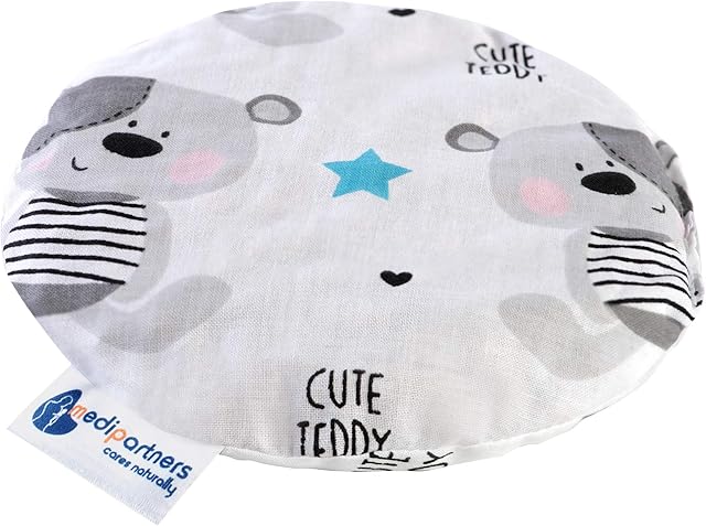 Cherry Stone Cushion Heat Pillow for Babies 180g Round 15cm Eco Natural 100% Cotton Medi Partners Heat and Cold Therapy Massage Therapy (Teddy)