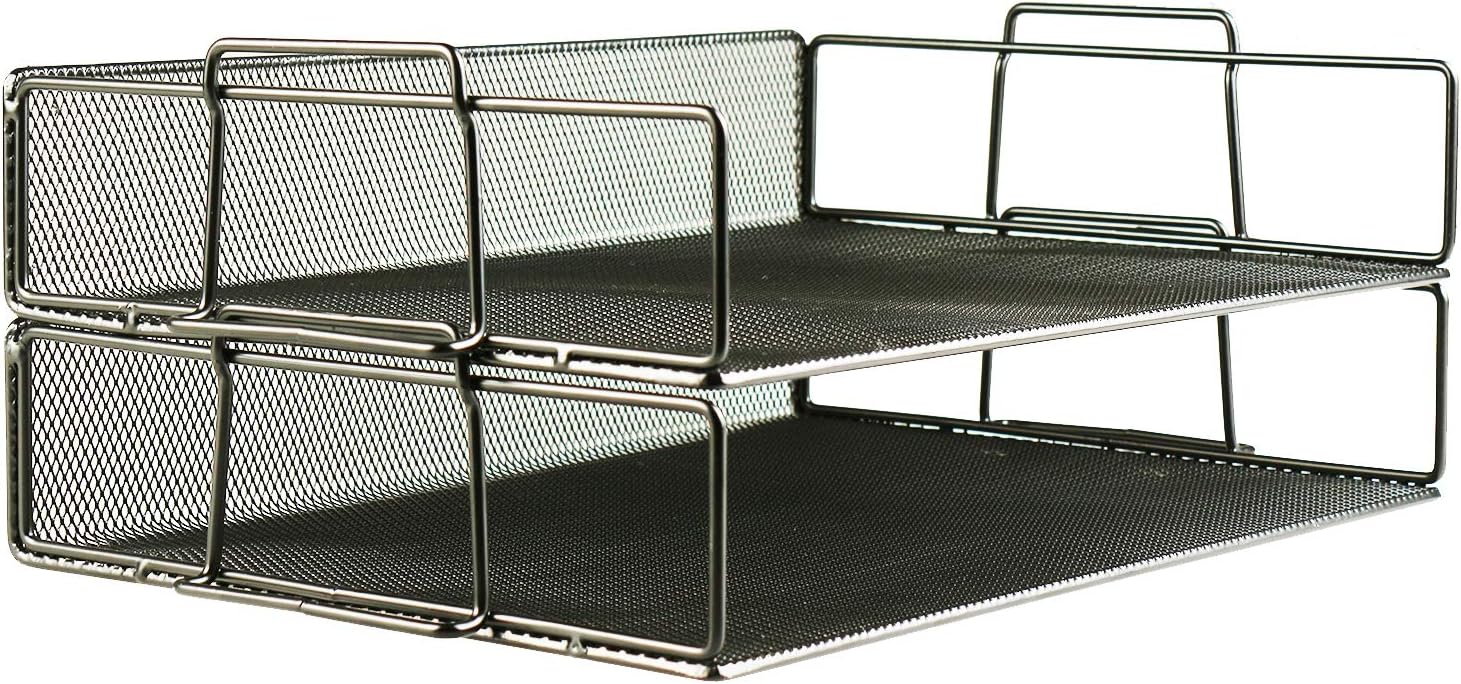 Xinyaoshi Desk Organizer, 2 Tier Stackable Desktop Document Letter Steel Mesh Tray (Black)