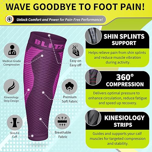 Vista 17 de BLITZU - Manga de compresión para pantorrilla, unisex, calcetas de compresión sin pie, soporte para corredores, pernera, pantorrillera para alivio