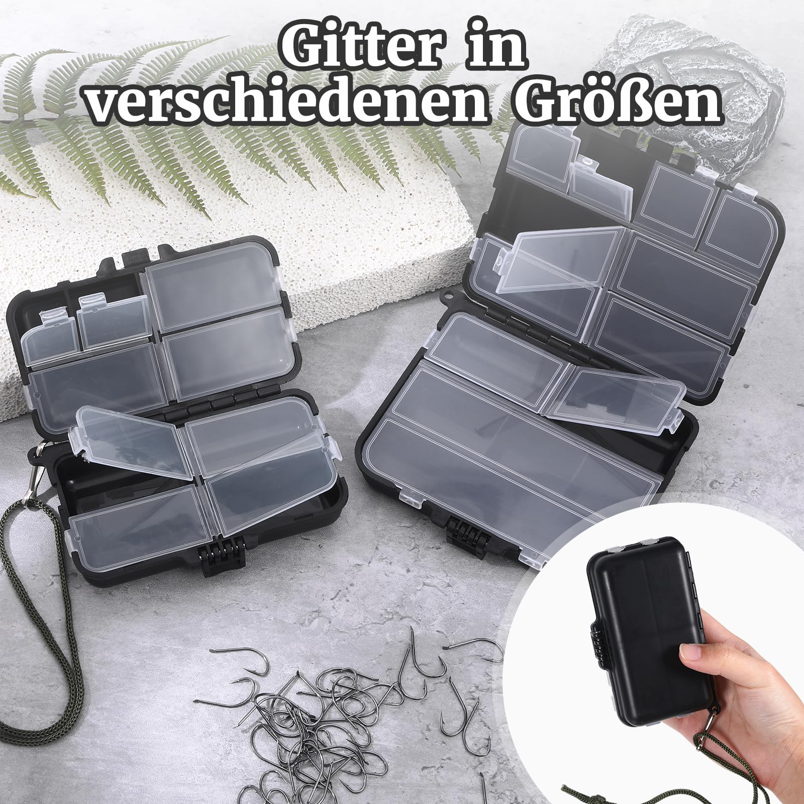 2 cajas de cebo para pesca, mini accesorios de pesca, 7 compartimentos y 9 compartimentos, maletín de pesca, accesorios de pesca para guardar cebos