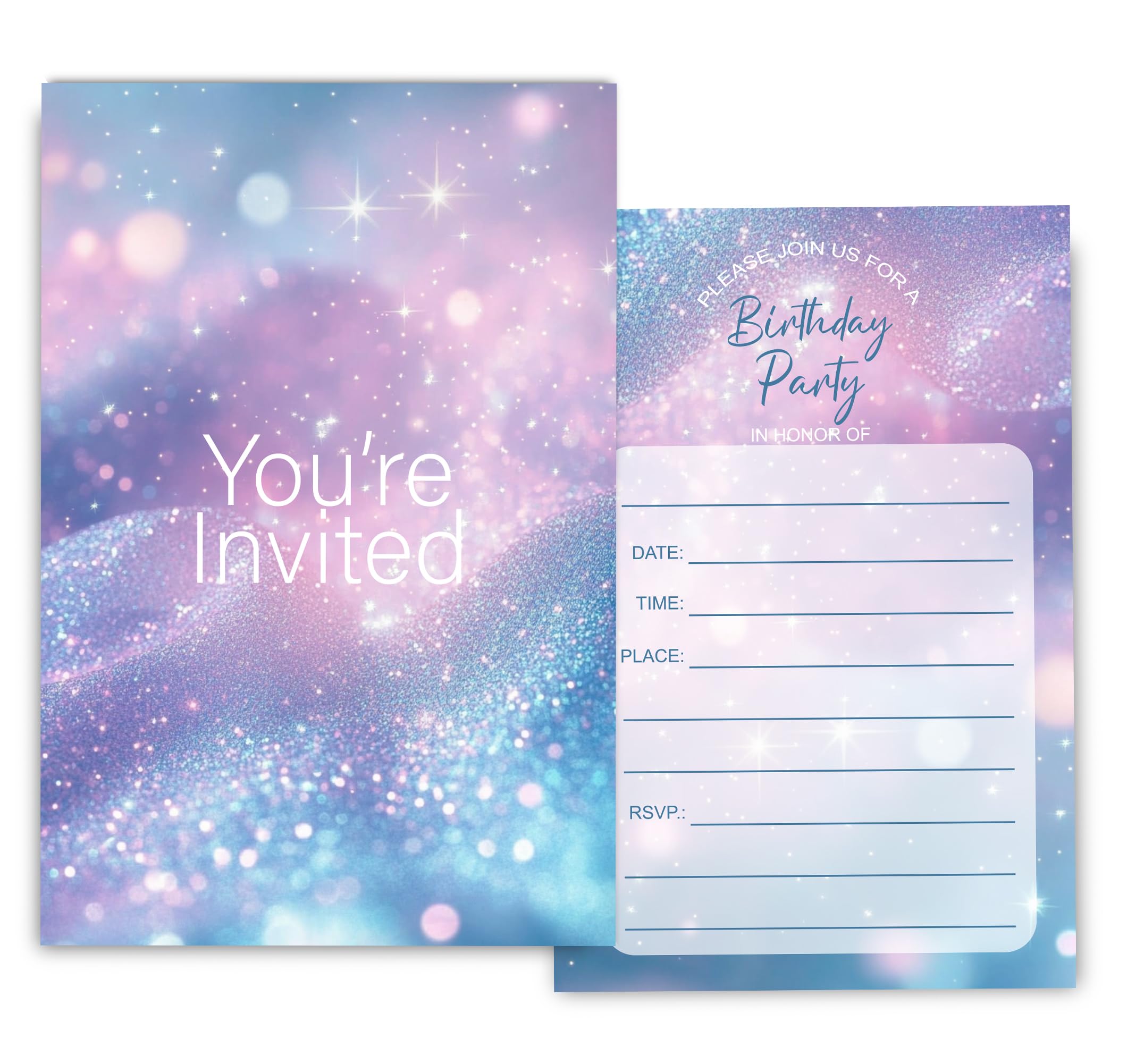 Fablus Simple You're Invited Girls Birthday Invitations for Girls, Teal Purple Birthday Party Invitaions for Party Invites, 4x6 Inches, 30 Sets with