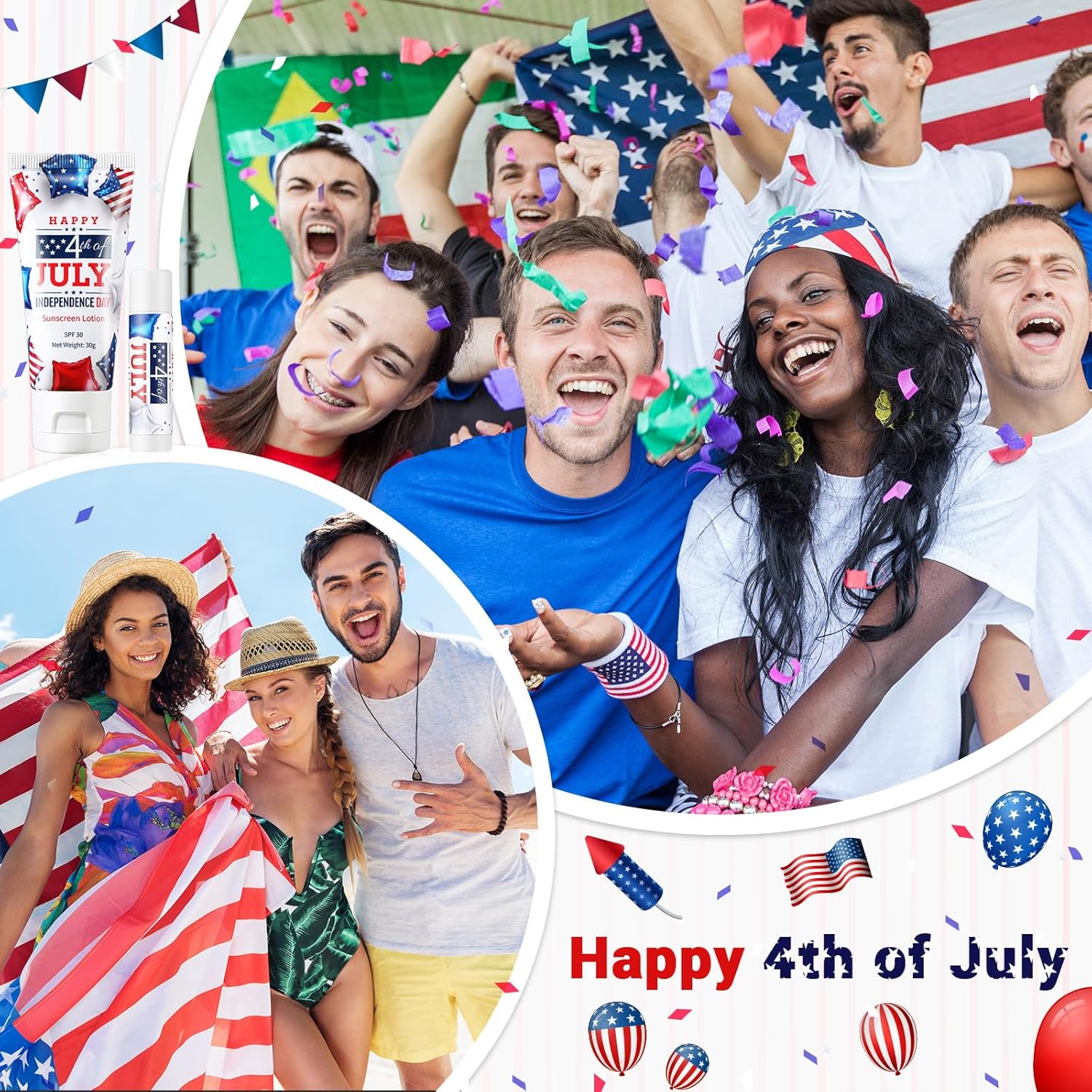 12 Sets 4th of July Party Supplies Bulk Spf 30 Travel Size Mini Sunscreen and Sunscreen Lip Balms for Thank You Gifts Summer Party Supplies