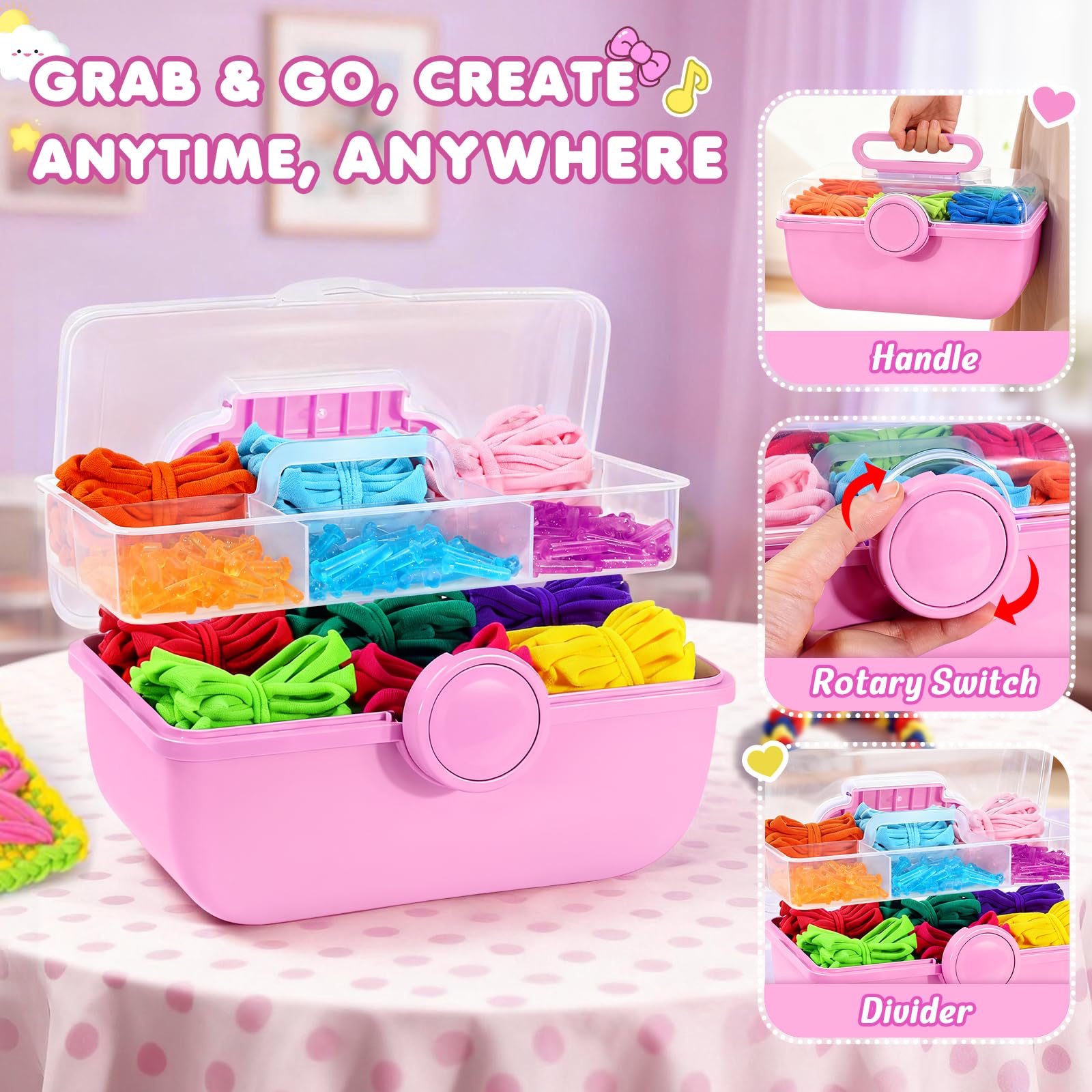 Kit de Métier à Tisser Jouets, 360 Boucles pour Dessous de Plat, Loisirs Créatifs DIY pour Adultes et Enfants de 6 à 13 Ans, Coffret Tisseur Portable - Cadeau de Noël et d'Anniversaire pour Filles