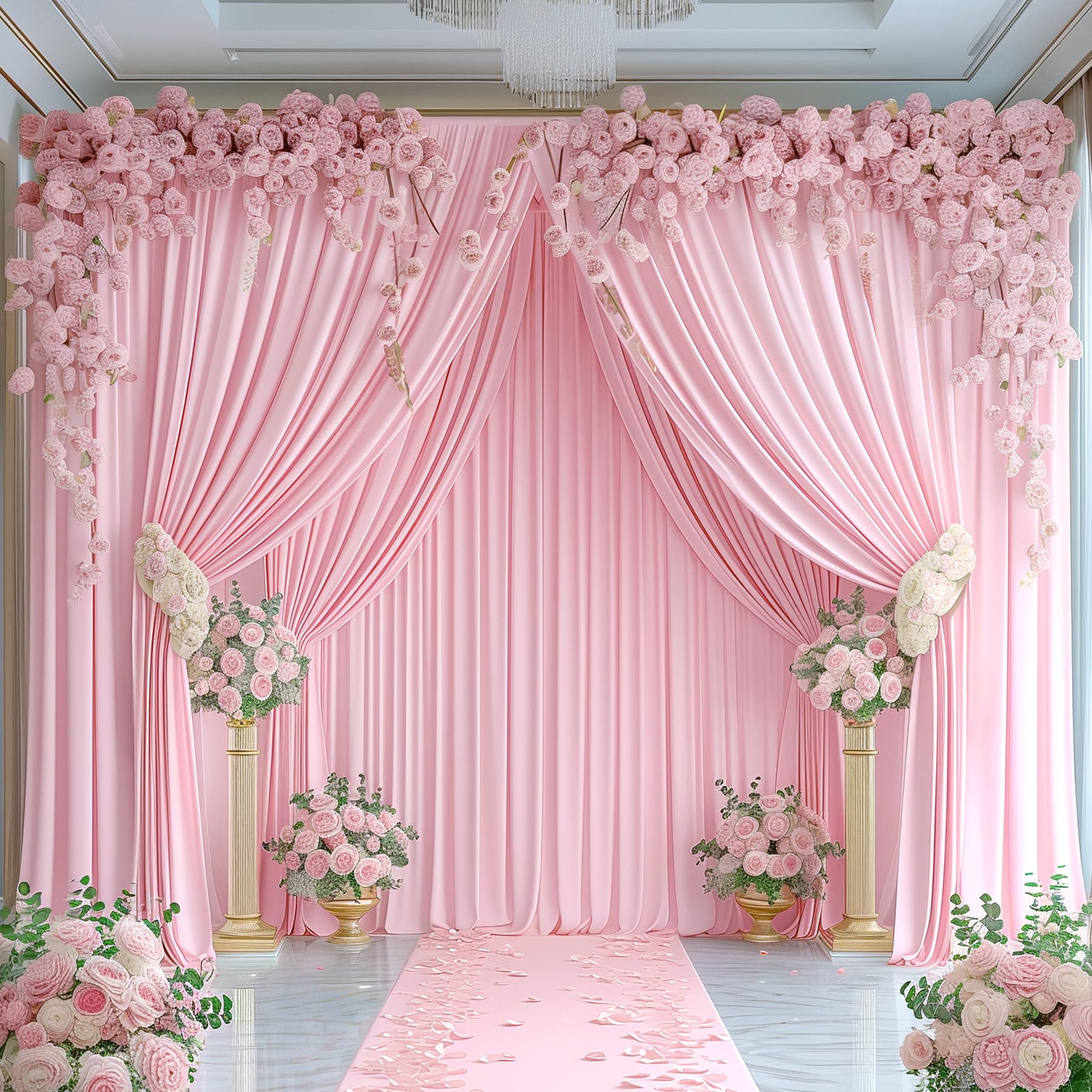 24x10FT Baby Pink Backdrop Curtains for Wedding Parties, Wrinkle Free Polyester Photography Backdrop Drapes for Wedding Baby Shower Birthday Parties