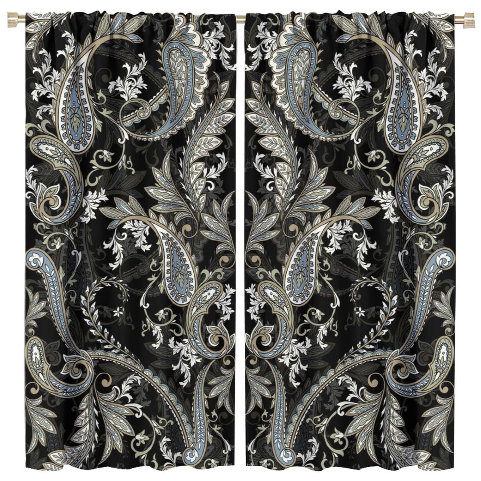 BenYaSong Paisley Flower Blackout Window Curtains,Classic Paisley Ornamental Ethnic Paisley Style Print for Teen Thermal Insulated Darkening Room Window Curtain Drapes 2 Panels 42x45 Inch