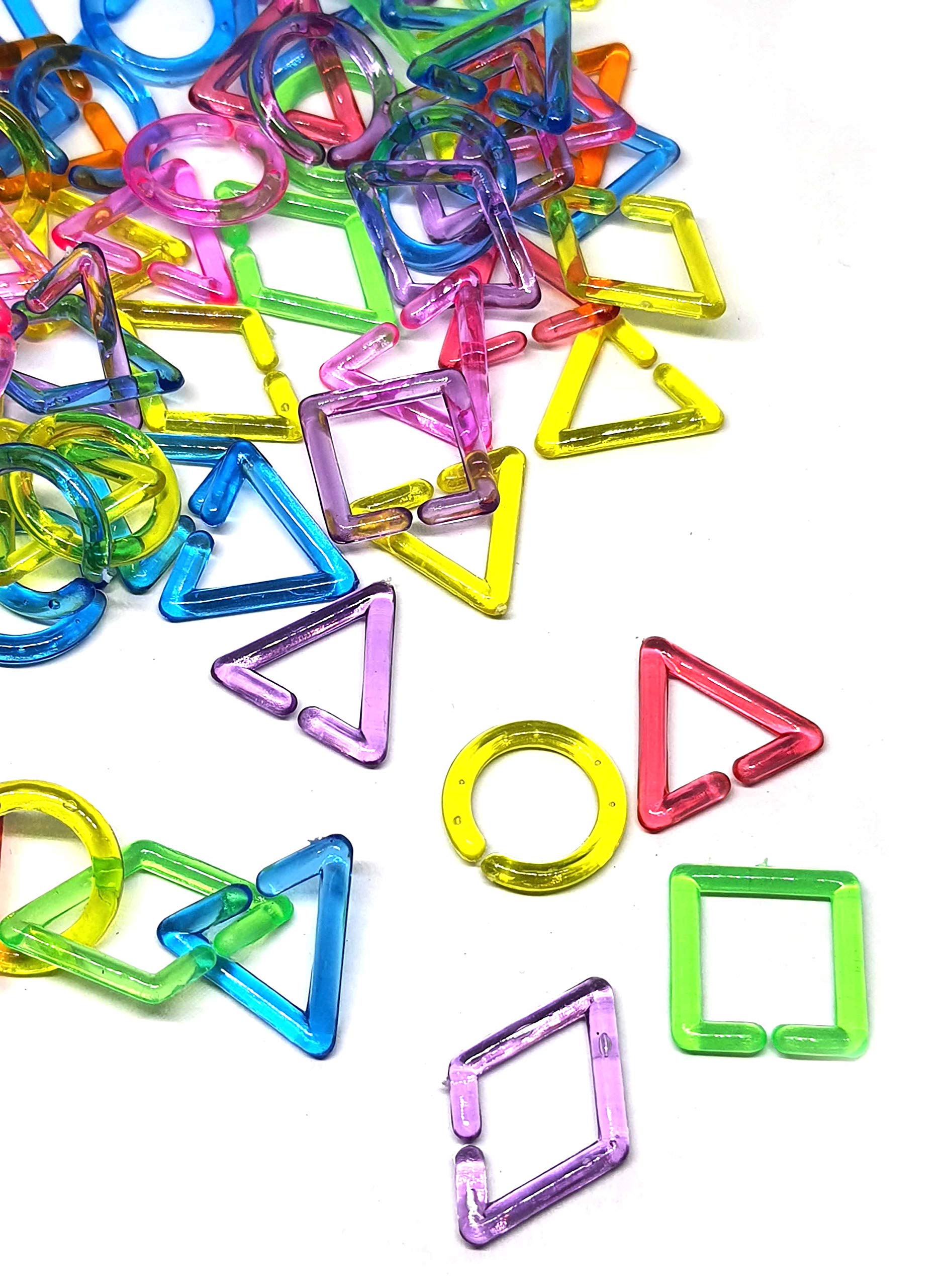 100 pcs Mix transparent colors pvc plastic geometric charm chain link size 15 mm mix shape