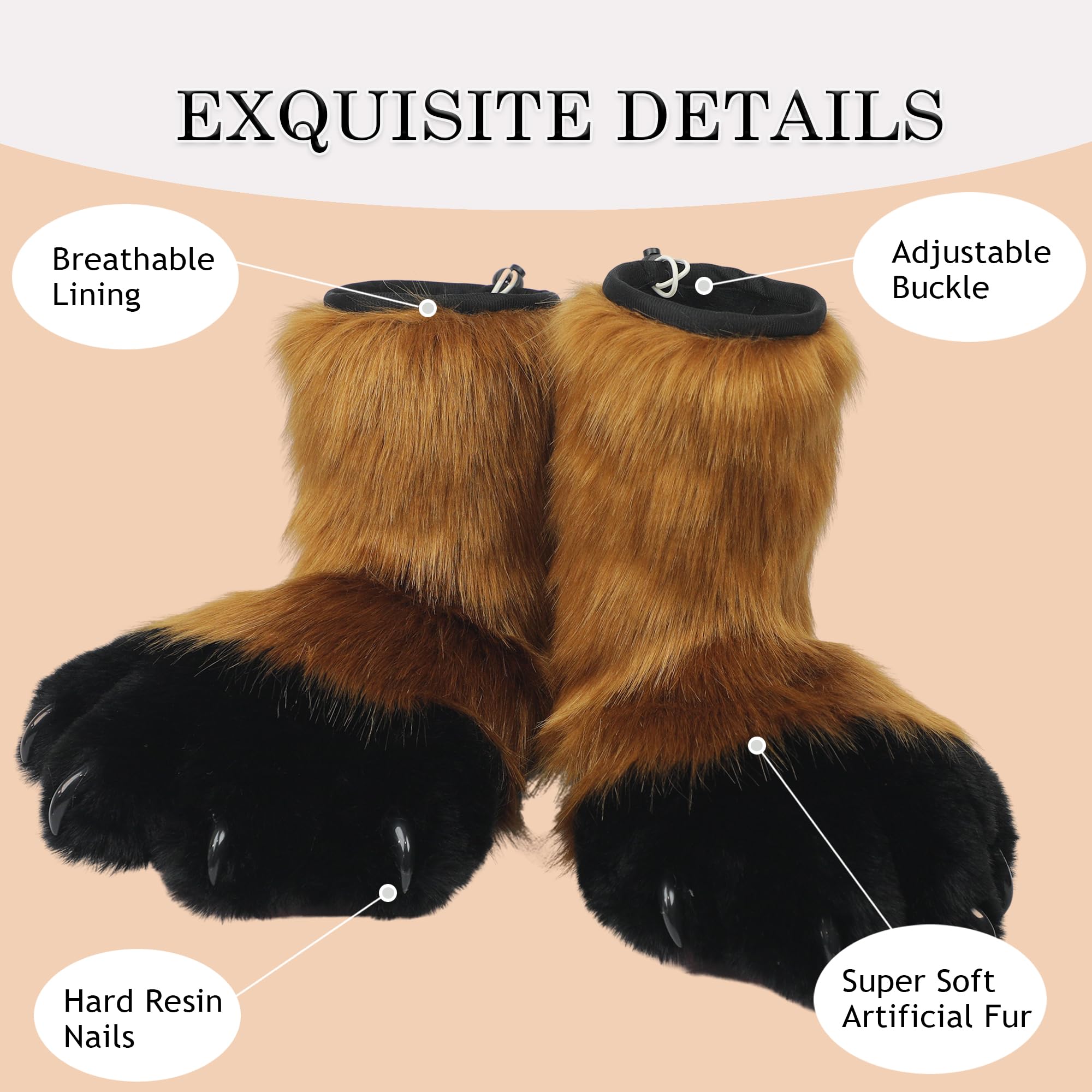 ZFKJERS Cosplay Animal Cat Plastic Claws for Fursuit Feet Paw Shoes Furry Paw Slippers Adults Costume Accessories Set (Brown) - Image 2