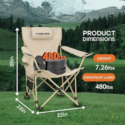 Miniatura 2 de Silla plegable de campamento de gran tamaño, sillas de campamento para adultos, silla de playa, sillas de césped plegables, silla XL, resistente,