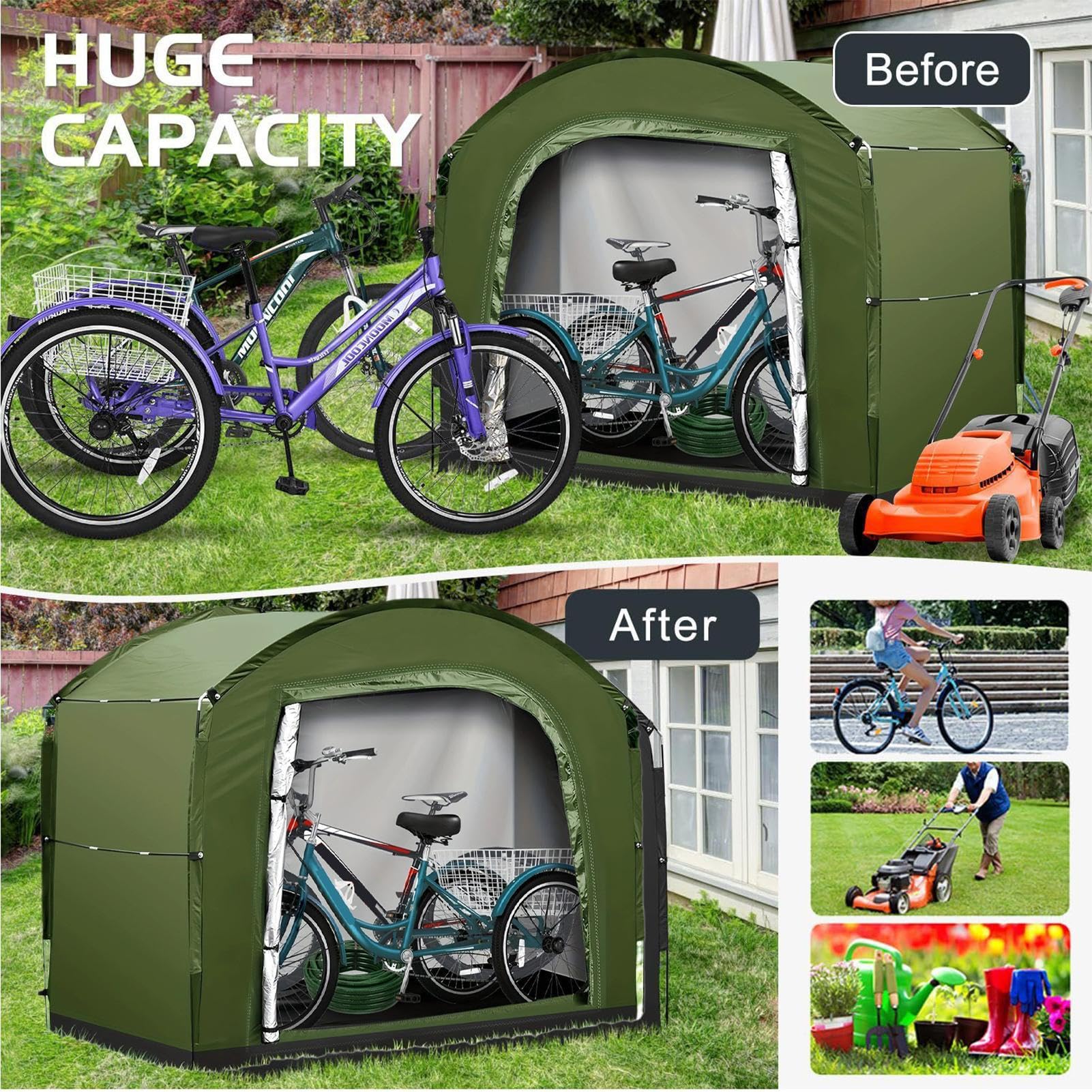 Namiot do przechowywania roweru, organizer na motocykl, namiot ogrodowy z tkaniny Oxford, odporny na warunki atmosferyczne, i przenośny, 210 x 150 x 183 cm, do motocykli, narzędzi ogrodowych i | Pojemny Na Akcesoria Motocyklowe Narzędzia Ogrodowe I Sprzęt