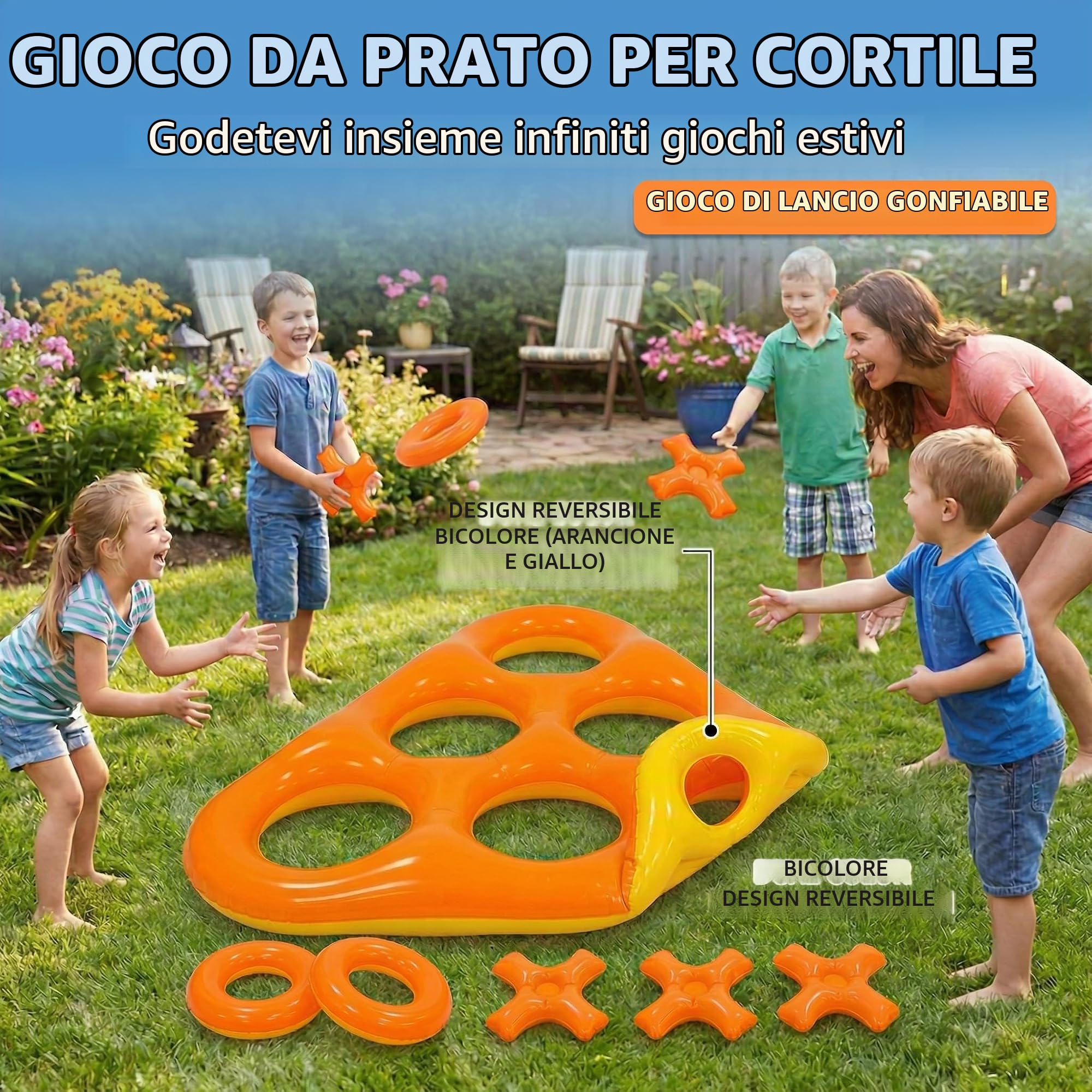 Gioco Tris Gonfiabile da Piscina, Grande Gioco Galleggiante con 6 Pedine, Gioco d’Acqua per Bambini e Adulti, Festa Estiva Outdoor