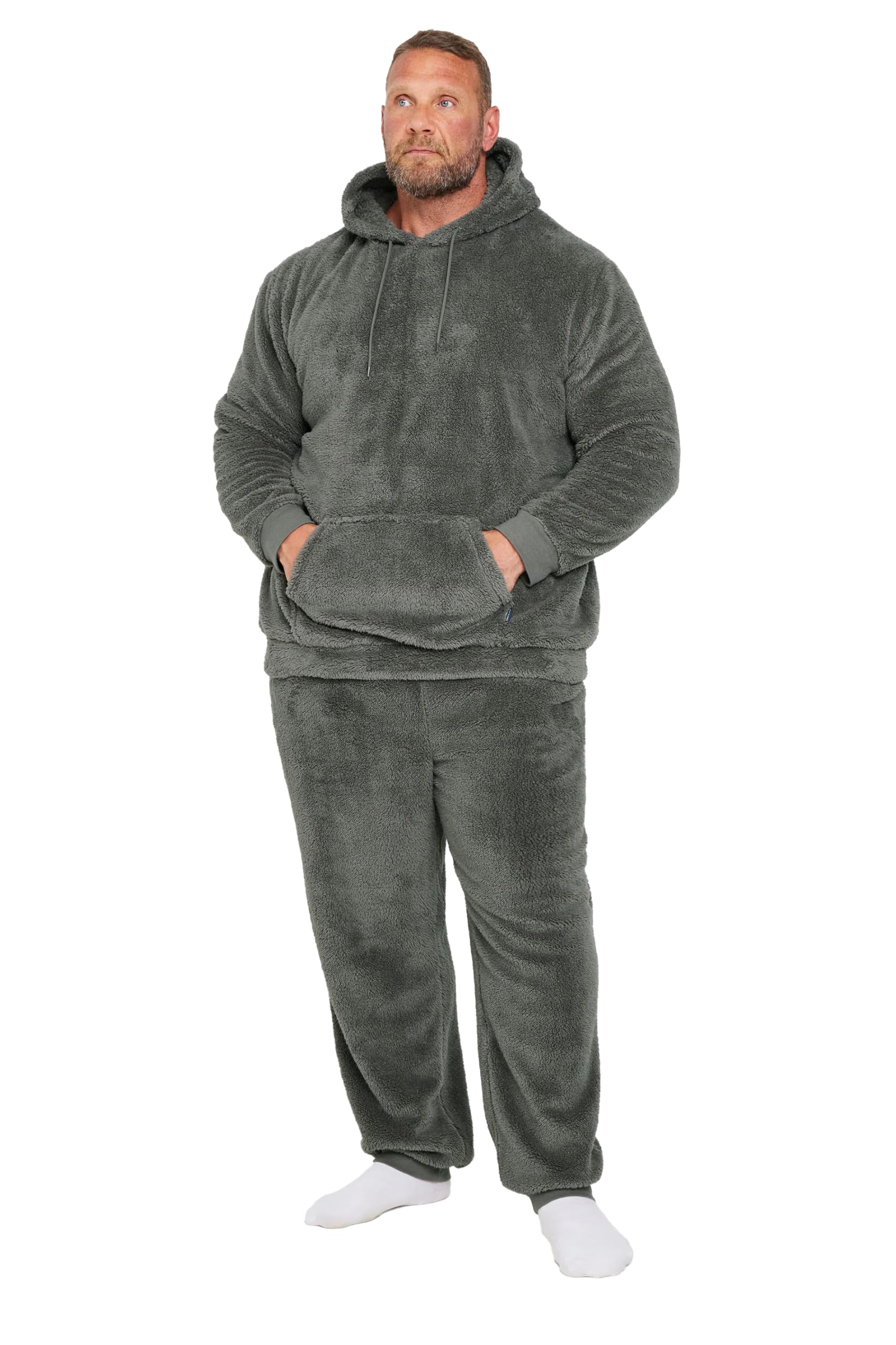 BadRhino Big & Tall Charcoal Super Soft Borg Lounge Set - Men's - Plus Size Curve