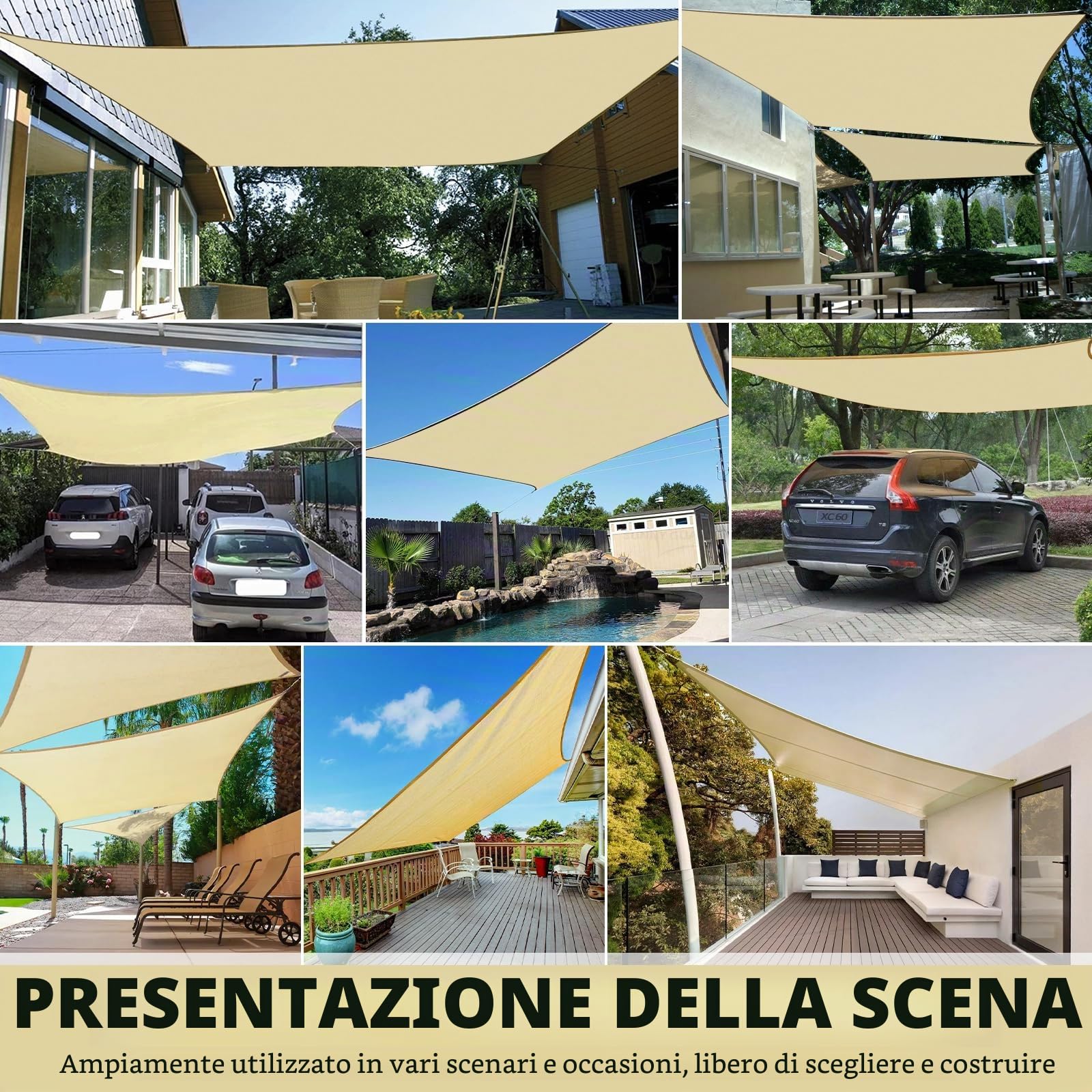 Vela Ombreggiante Impermeabile,Tenda a Vela per Esterno 3x4m Vela Ombreggiante,Tenda Ombreggiante Esterno,Protezione UV Tenda a Vela per Balconi Per Esterno, Giardino Terrazzo - Crema