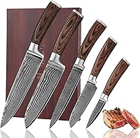 Vista 14 de Wakoli EDIB - Juego de cuchillos de cocina de Damasco de 2 piezas – Santoku y Santoku pequeño con núcleo VG10 hechas de cuchillas de acero