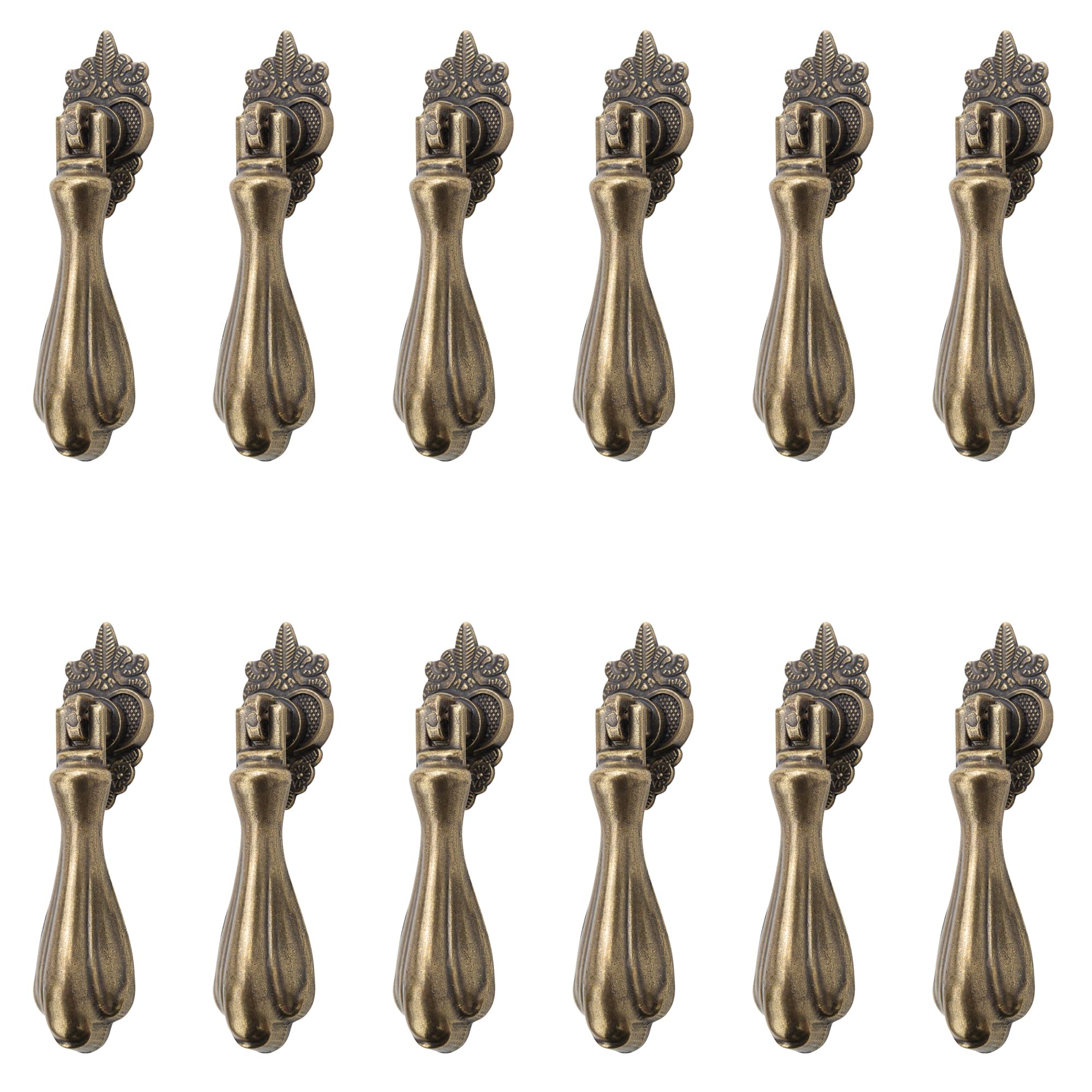 Decornaddecor Dixie Antique Brass Vintage Traditional Retro Teardrop Pull Swing Ring Cabinet Door Knobs (Antique Brass, 12 Pack)