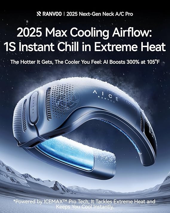 RANVOO Save $59 to Get Mini & Powerful Handheld Fan Graphite Black and Neck Air Conditioner Blue