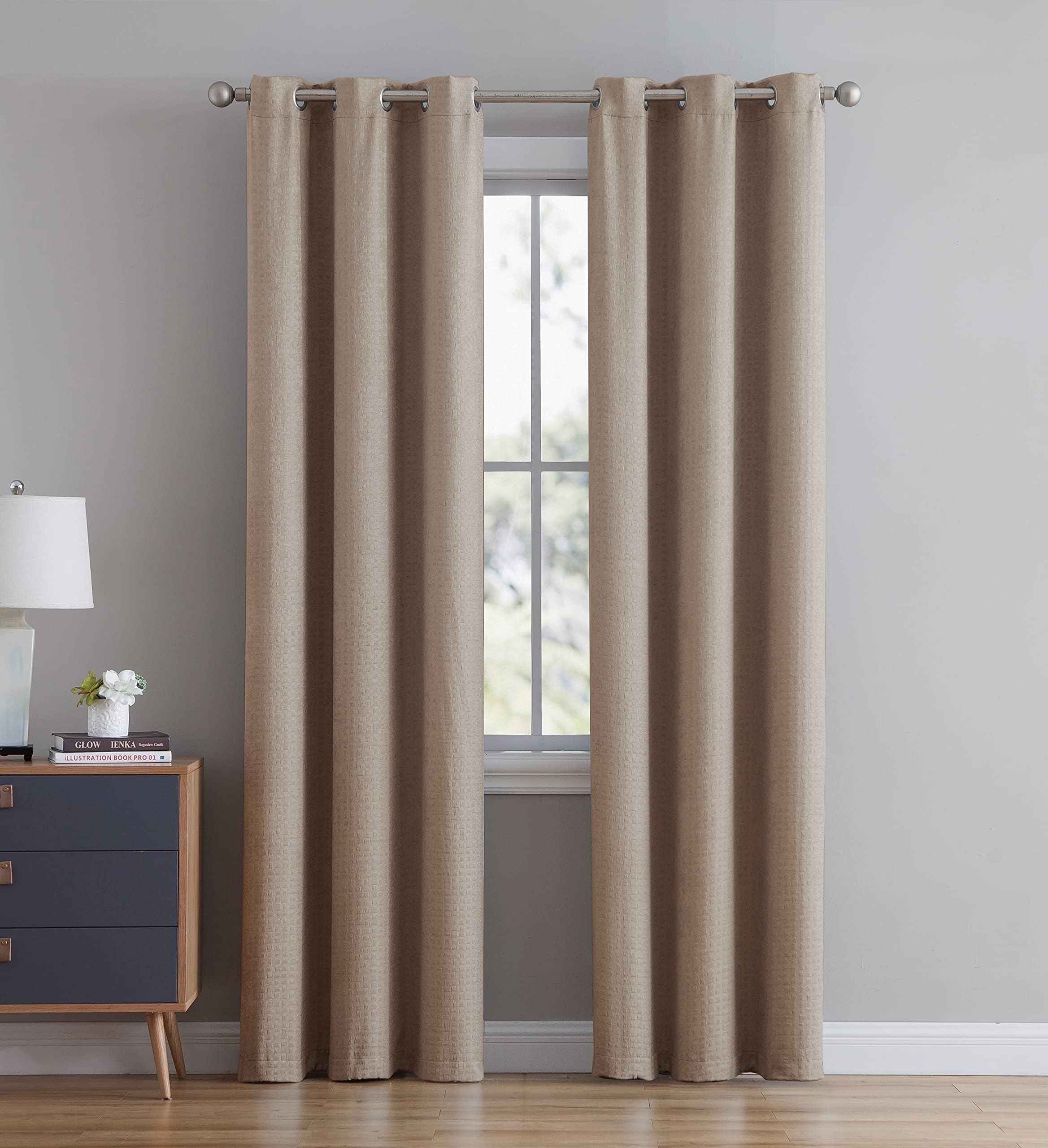 ABABY.COMABABY.COM Bethany Basketweave Blackout Panel Pair 76x84-Taupe, Taupe