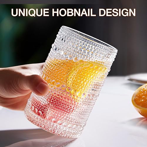Miniatura 4 de Hobnail - Juego de 8 vasos altos de 15 onzas, 4 vasos de 12 onzas, vasos de cóctel de bebidas mixtas, juegos de cristalería vintage en relieve para