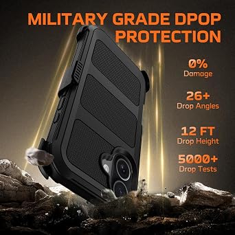 Wedall for iPhone 16 Plus Case with Belt Clip Holster,Anti-Drop Shockproof Bumper Phone Cases with 2X Screen Protectors & Kickstand,Rugged Heavy Duty Military Grade Protective Defender Cover (Black)