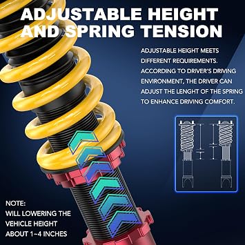 KUIPERAUTO Lowering Coilovers Struts Compatible for 2005-2014 Ford Mustang Front & Rear Shocks Adjustable Height Suspension Coil Spring Strut, Excludes Shelby GT500 (Set of 4)(Yellow)
