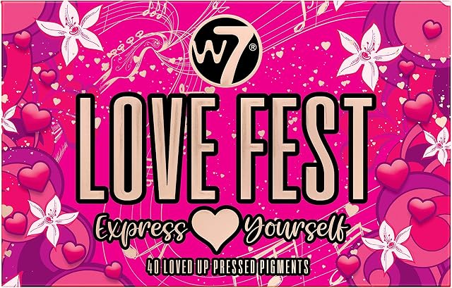 W7 Love Fest Pressed Pigment Palette - 40 Playful Party Colours With Matte, Shimmer, Glitters - Flawless Long-Lasting Bold Makeup