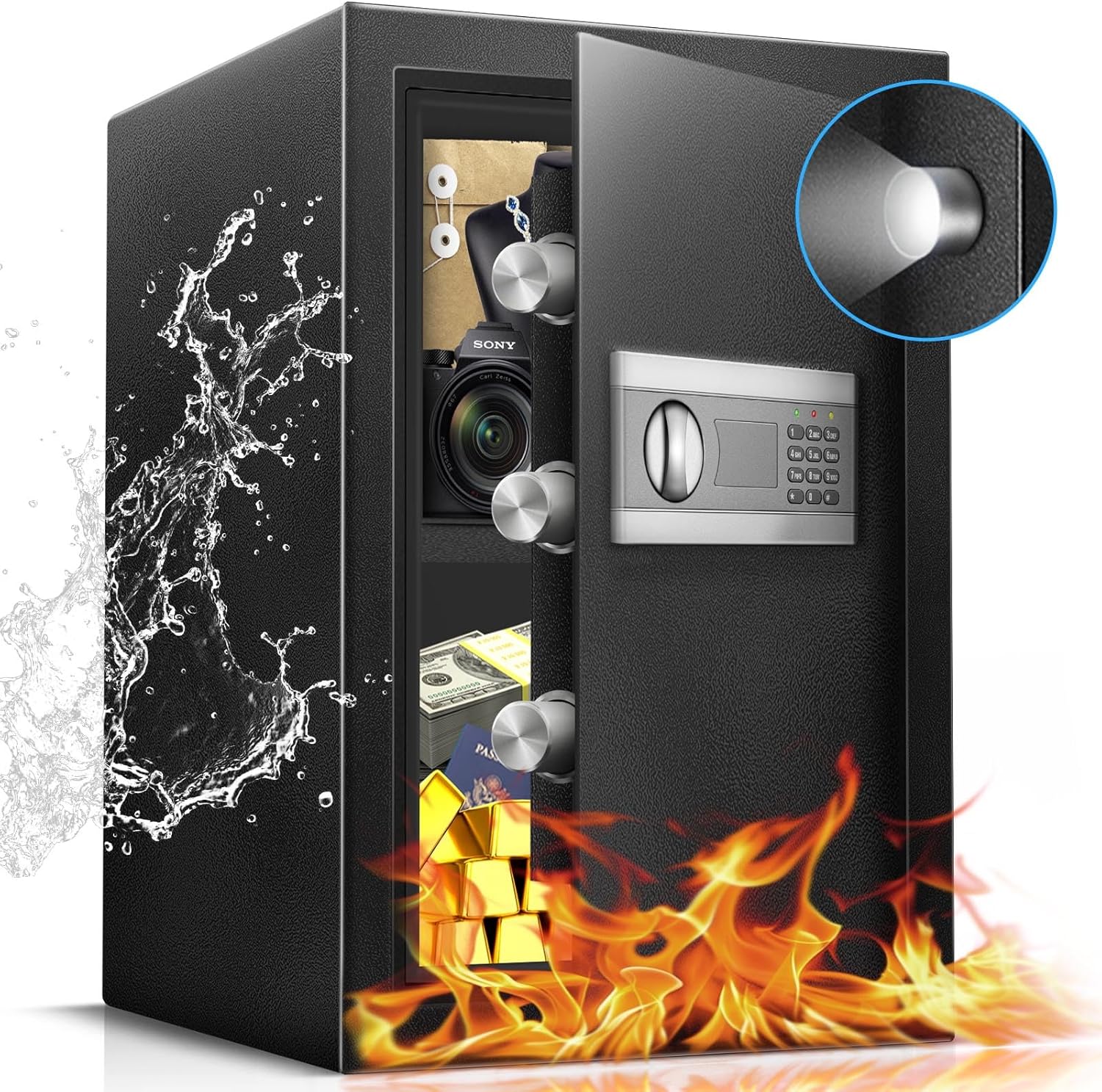 2.5 Cu Home Safe Box, Durable Digital Safe with Movable Partition, Smart Alarm, Silent Keypad Mode, and Motion Sensor Lights for Home, Office, Dorm, and Hotel Use 2.5 Cu Home Safe Box, Durable Digital Safe with Movable Partition, Smart Alarm, Silent Keypad Mode, and Motion Sensor Lights for Home, Office, Dorm, and Hotel Use