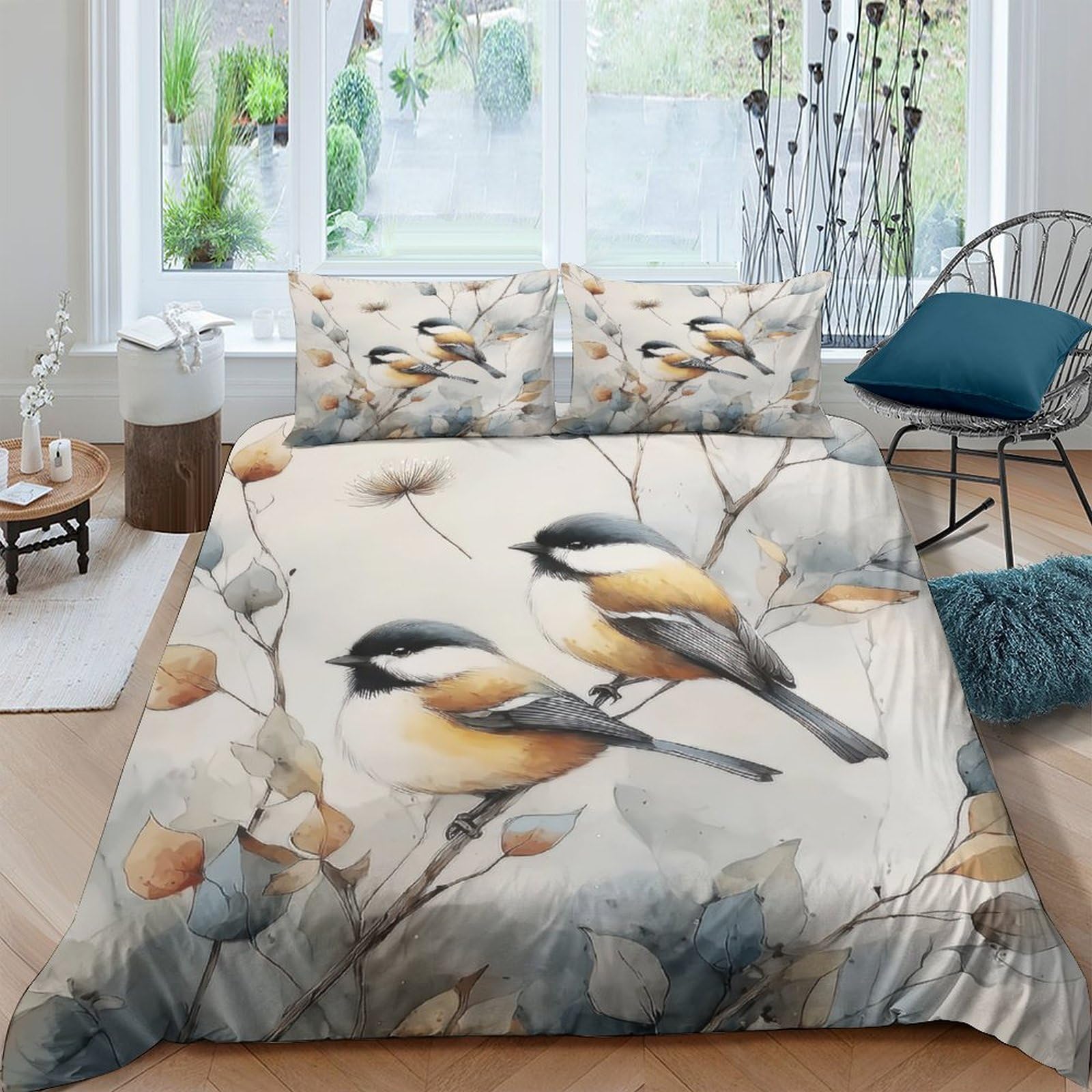 Ctjqhvkz Style-4 3D Printed Bird Branch Fitted Sheet Microfiber Soft Washable Autumn Forest Mattress Cover Bedroom Home Decor Single（135X200cm）