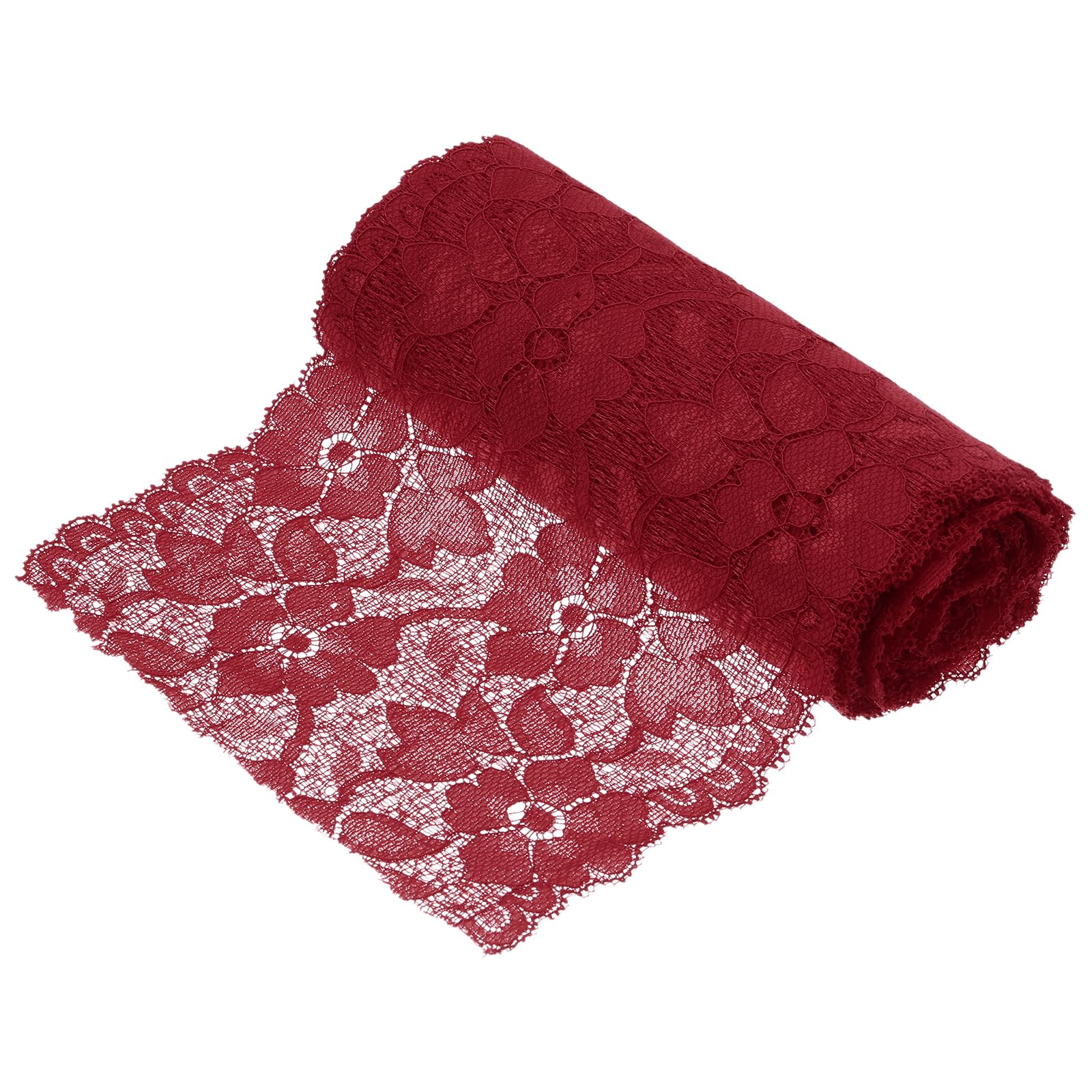 sourcing map 6.3 Inch Wide 5 Yard Lace Ribbon Floral Pattern Dark Red Lace Trim Ribbon for DIY Crafts, Gift Wrapping Bouquets, Wedding Decor, and Sewing Making