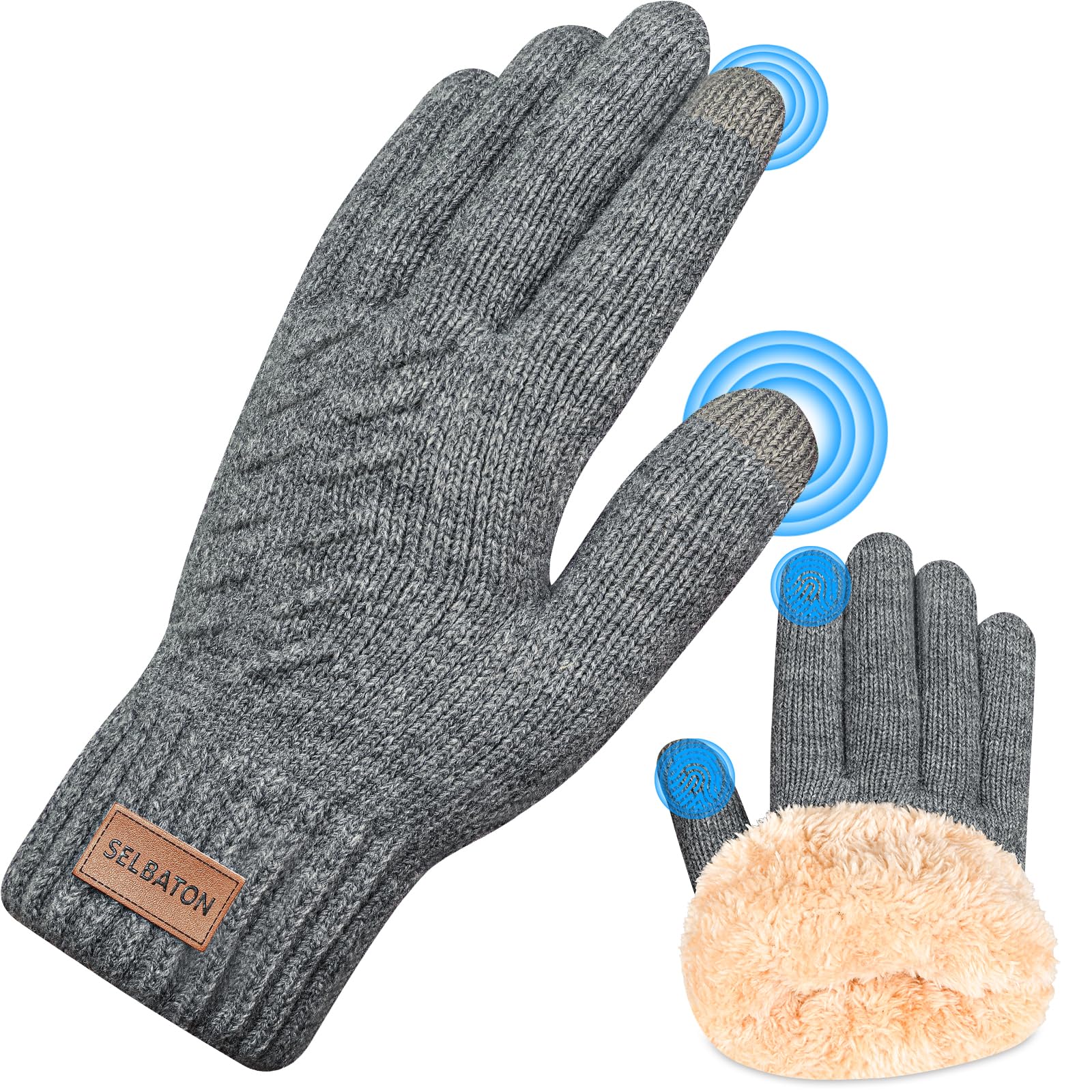 SELBATON Handschuhe Winter für Damen und Herren mit Wolle Verzweigung Strick Elastisch Touchscreen Winterhandschuhee für Kaltes Wetter zum Laufen zum Skifahren Fahren