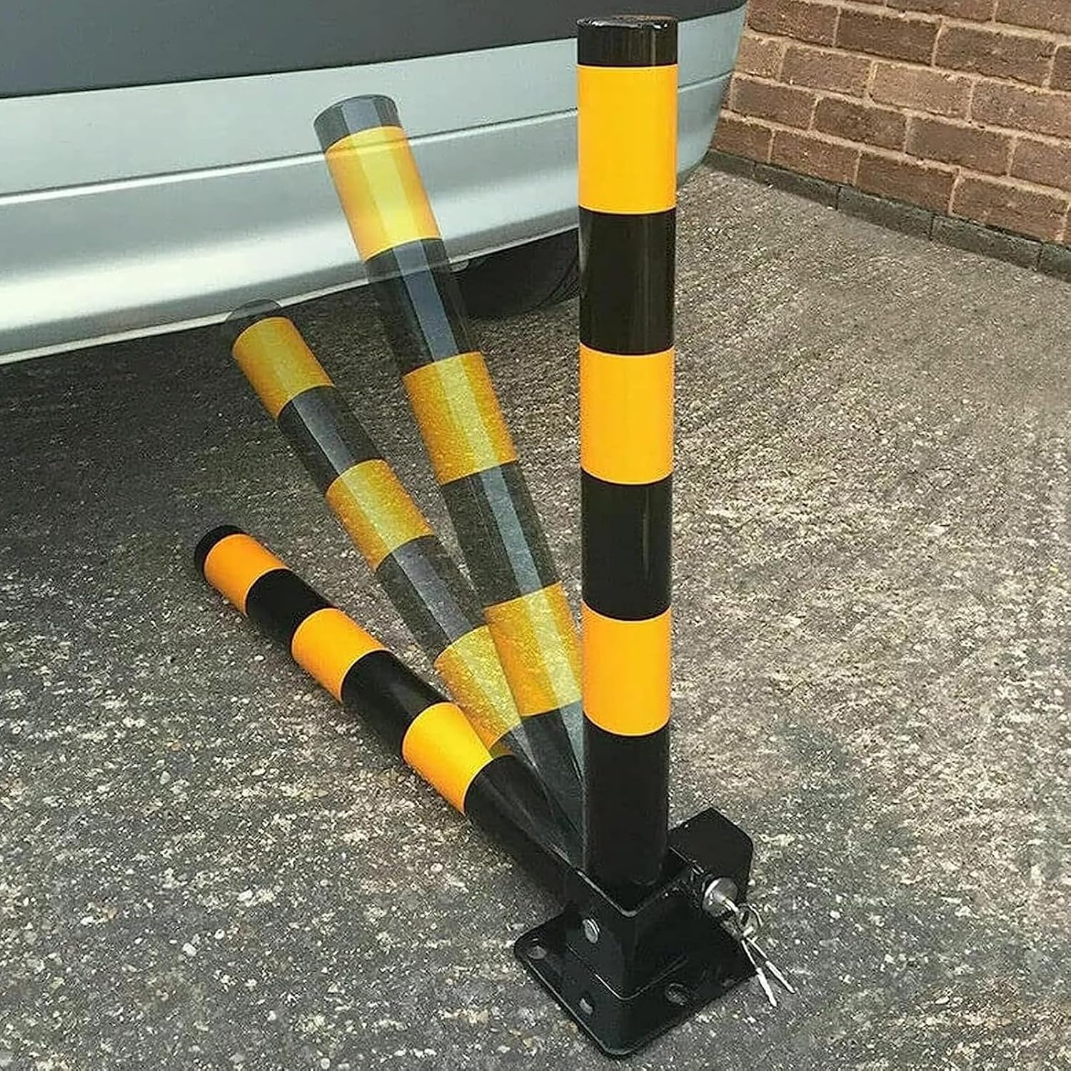 Reflective Folding Parking Bollards - Set of 4 Durable Traffic Control Posts, Secure Vehicle Space Lock, Black Car Barriers for Indoor & Outdoor Safety image 3
