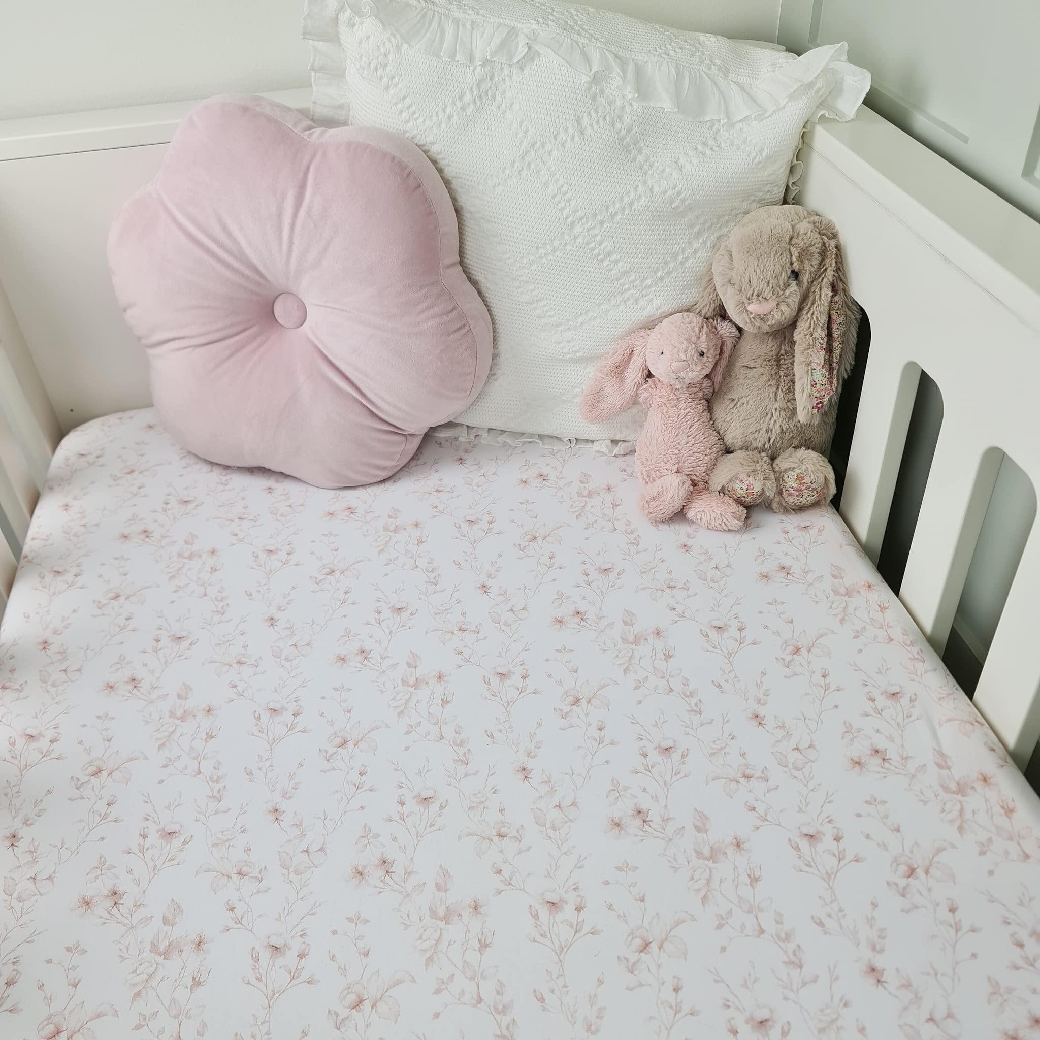 Drap-housse floral rose 140x70 en jersey de coton doux pour lit bébé fille