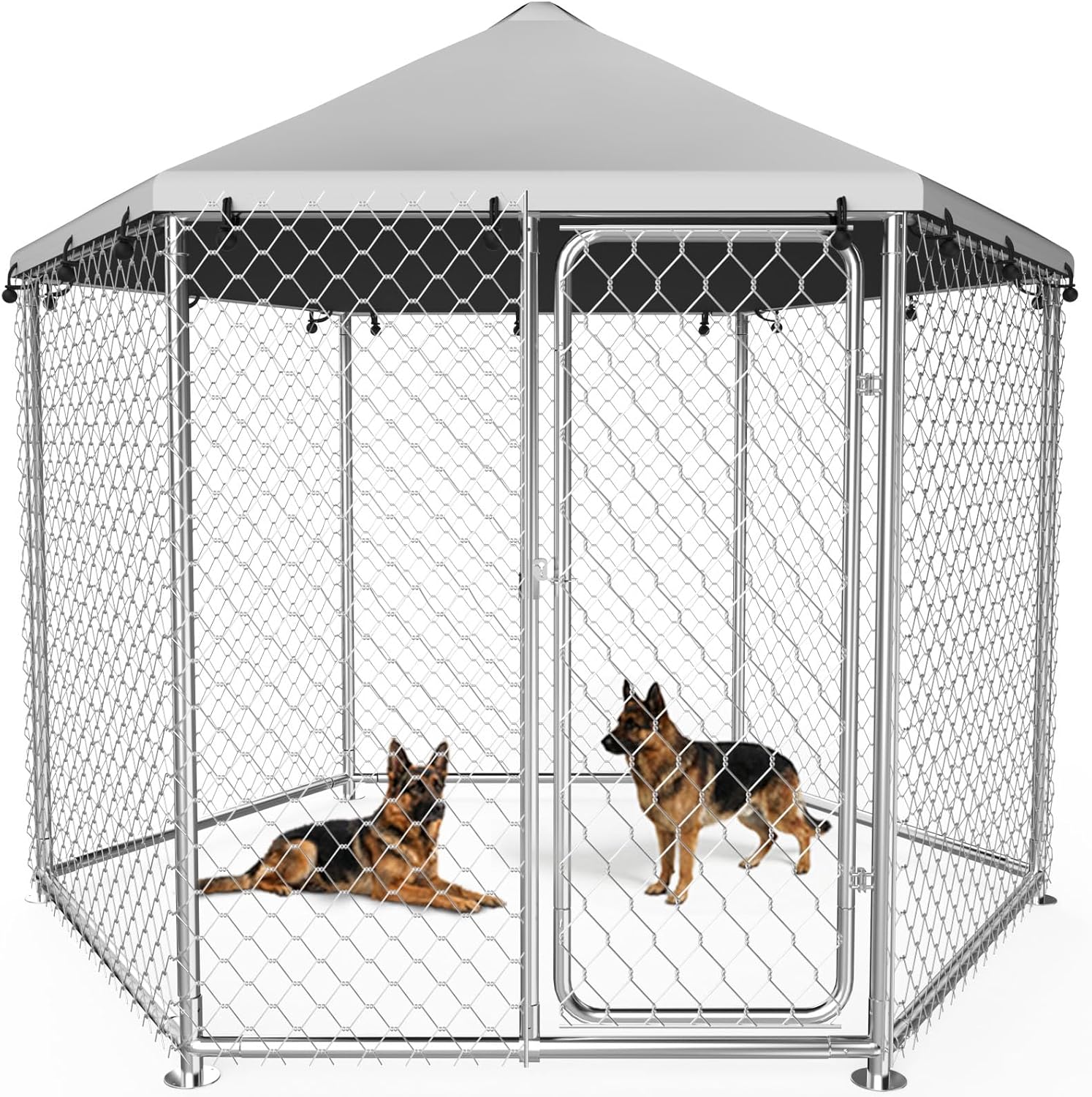 7.8x7.8 FT Heavy Duty Dog Kennel Outdoor with Lockable Door & Waterproof Cover - Galvanized Steel Enclosure for Large Dogs, Weatherproof Pet Playpen