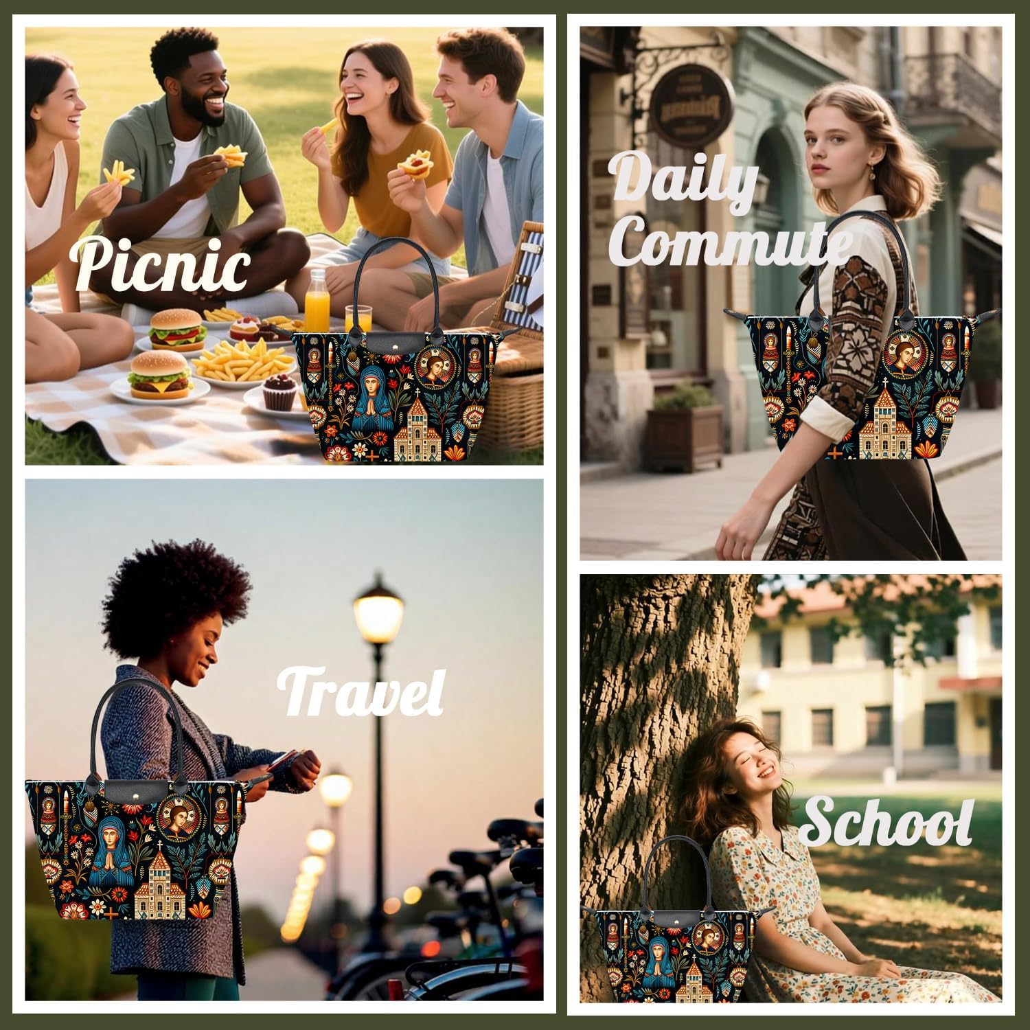 Medium Foldable Tote Bag with Zipper for Women, Fashion Canvas Bag - Image 6