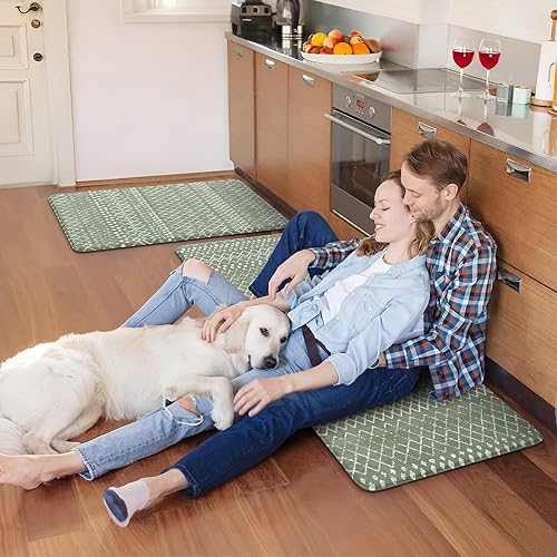 Vista 570 de KIMODE - Juego de 2 tapetes de cocina bohemios, antifatiga, antideslizantes, impermeables, ergonómicos, acolchados, cómodos, para lavandería, Caqui