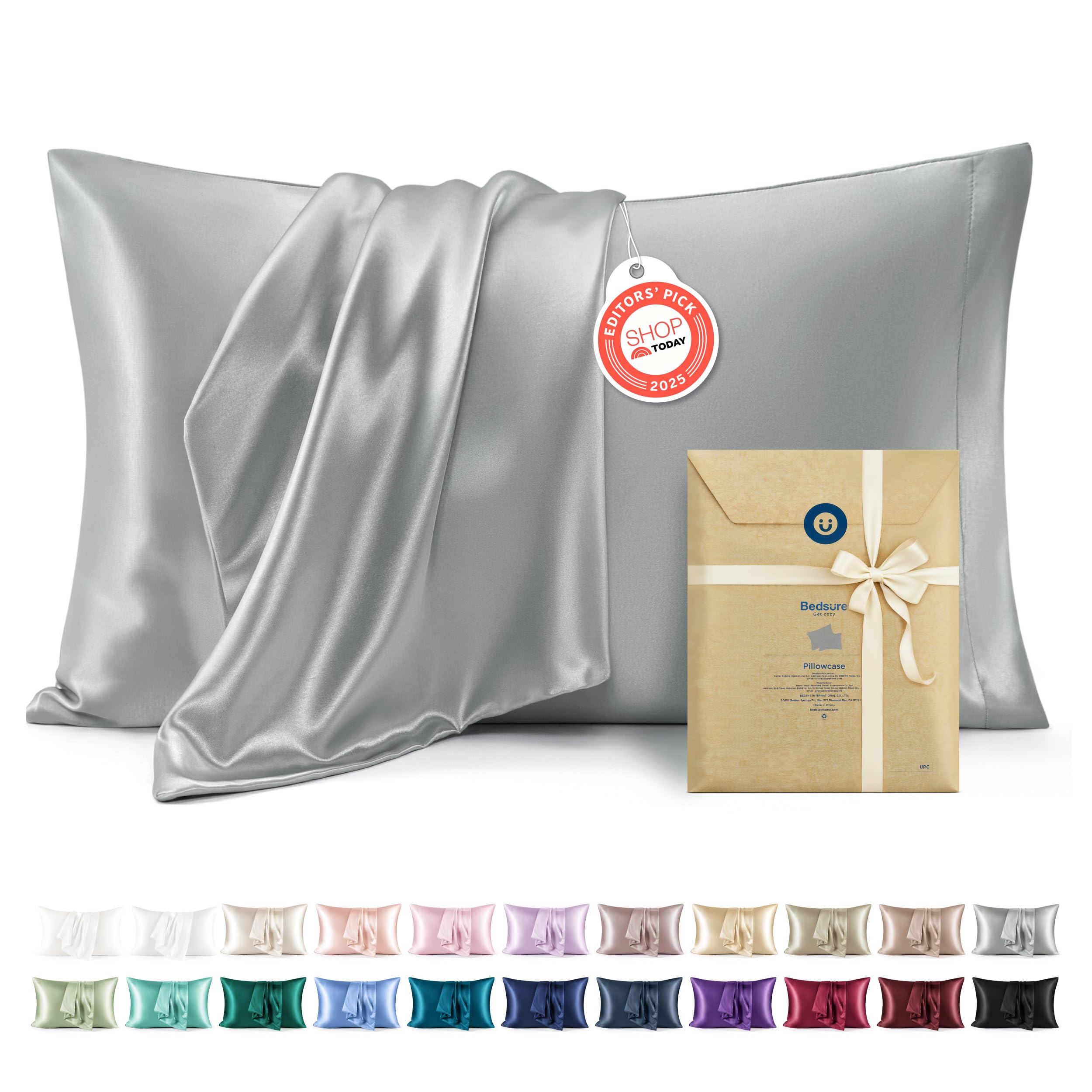 Photo 1 of Bedsure Satin Pillowcase 2 Pack Similar to Silk Pillow Cases Standard Size, Pillow Case for Sleeping Women with Envelope Closure, Gifts for Women Men, Silver Grey, 20x26 Inches, 2pcs
