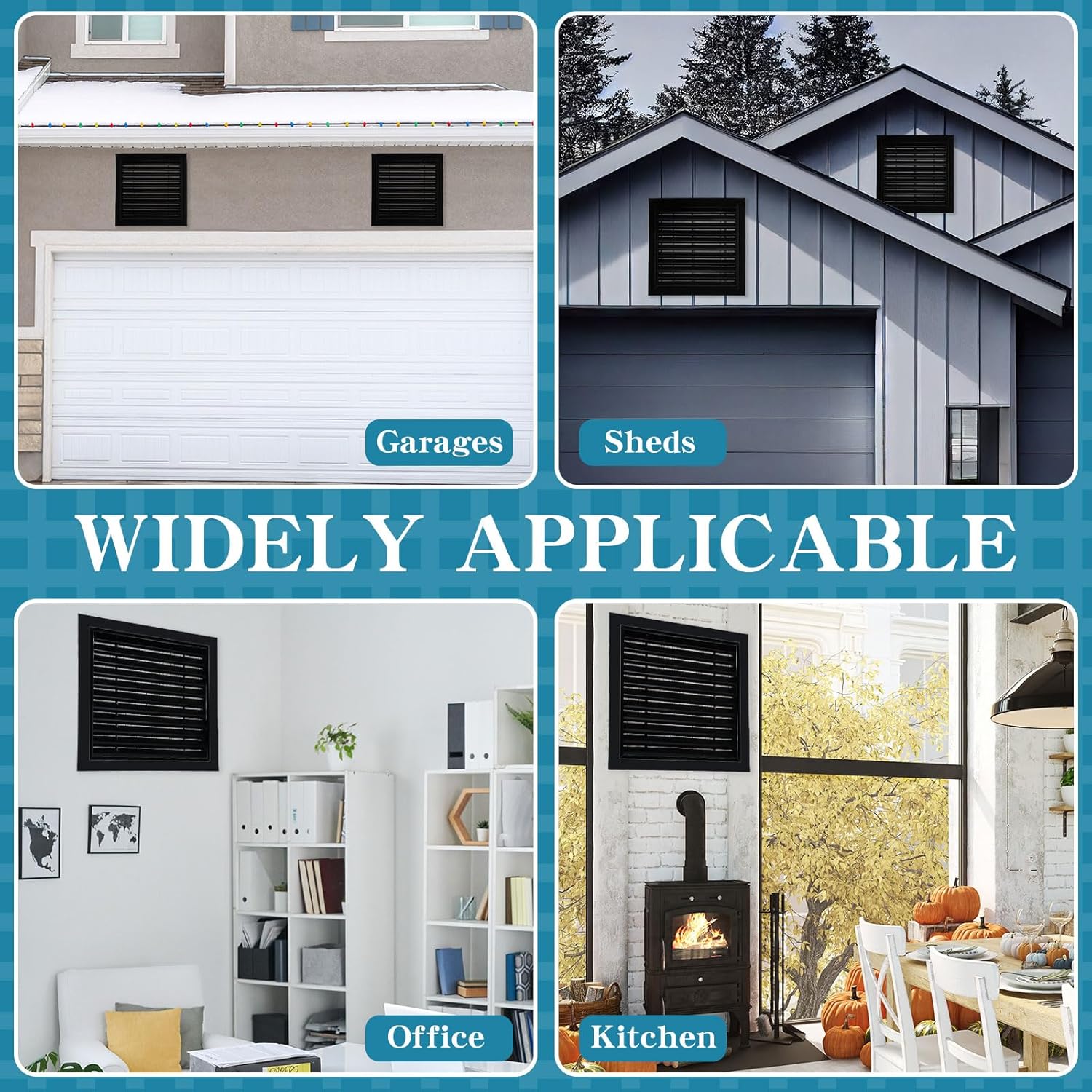 Gisafai 2 Pcs 18" x 18" Gable Vent Aluminum Alloy Wall Vents Shed Attic Vent with Screen Return Air Grill with Screws, for Ventilation Exterior Doors Wall House (Black)