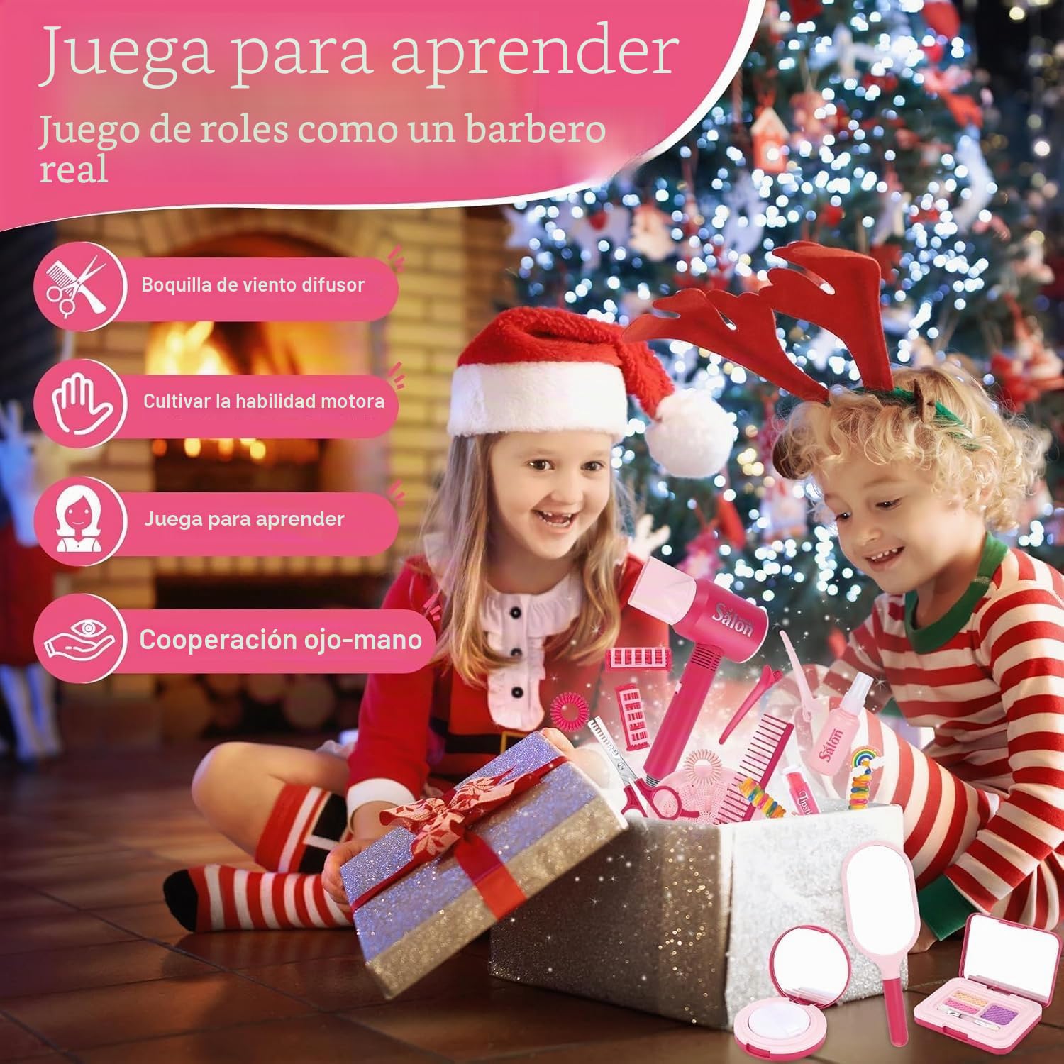 Juego de Peluquería para Niños,41 Piezas Juego de Simulación de Peluquería,Set Salón de Belleza Juguetes Niña con Secador,Clip,Peine etc,Juegos de rol para Niños y Niñas 3+ Años