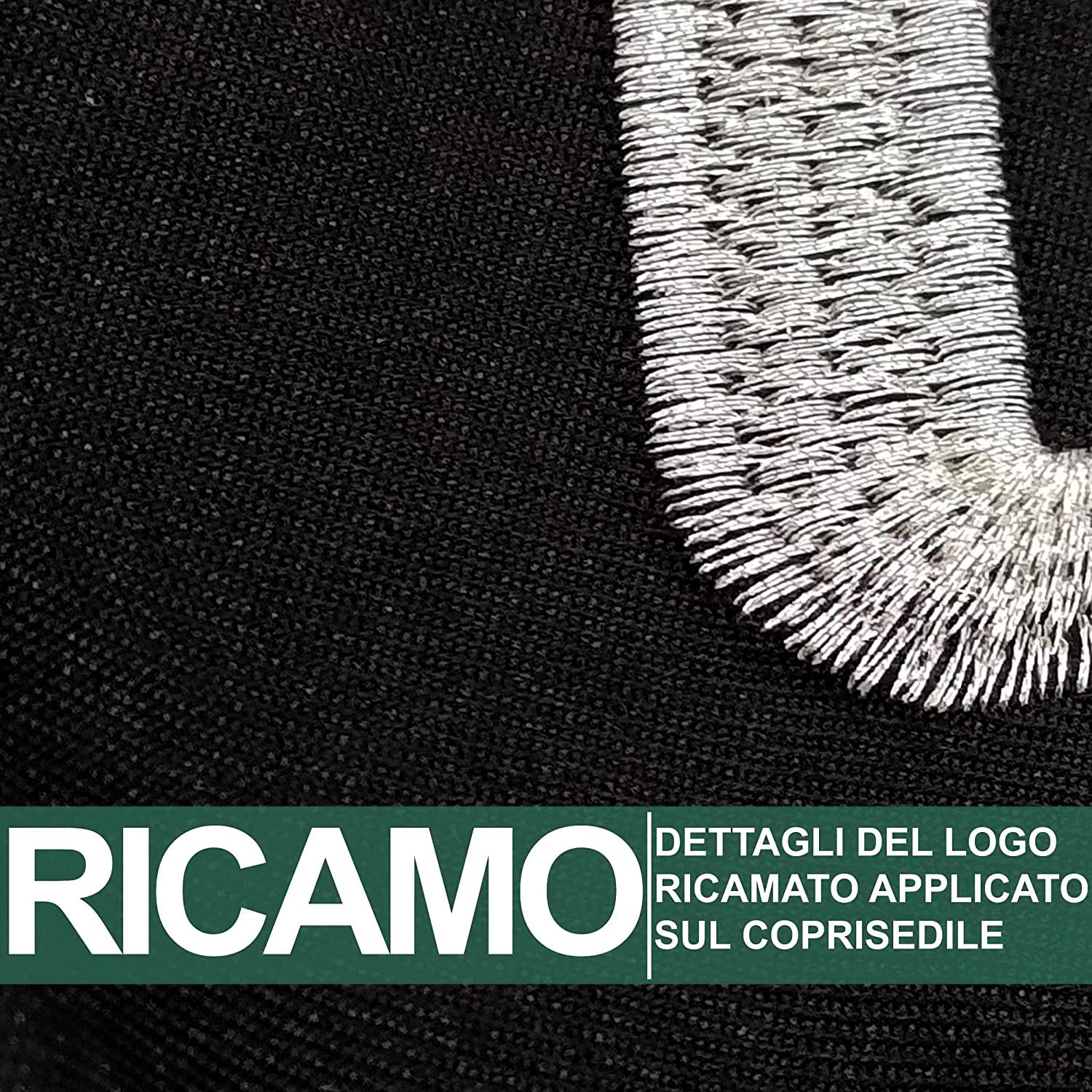 Rebeca Shop® Copri-sedili Auto Compatibili per 208 | Made In Italy | Set Coprisedili Anteriori e Posteriori | Logo Ricamato | Airbag Compatibile | Interni (Nero/Nero)