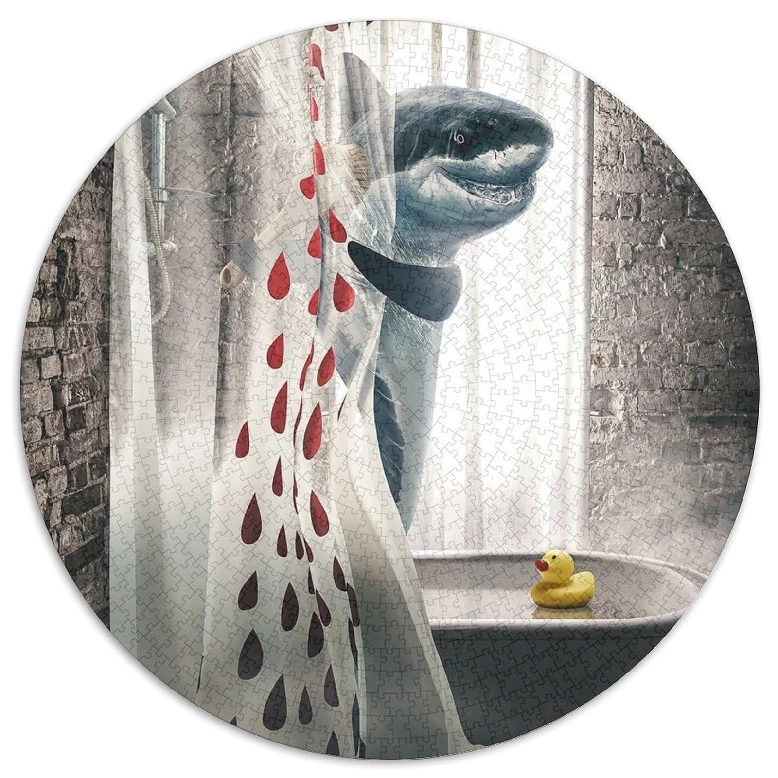 1000 Pieces Puzzles for Adults Bathroom Shark Paper Round Puzzles Family Bonding Activity,Unique Gift for Holidays & Birthdays 67.5x67.5cm