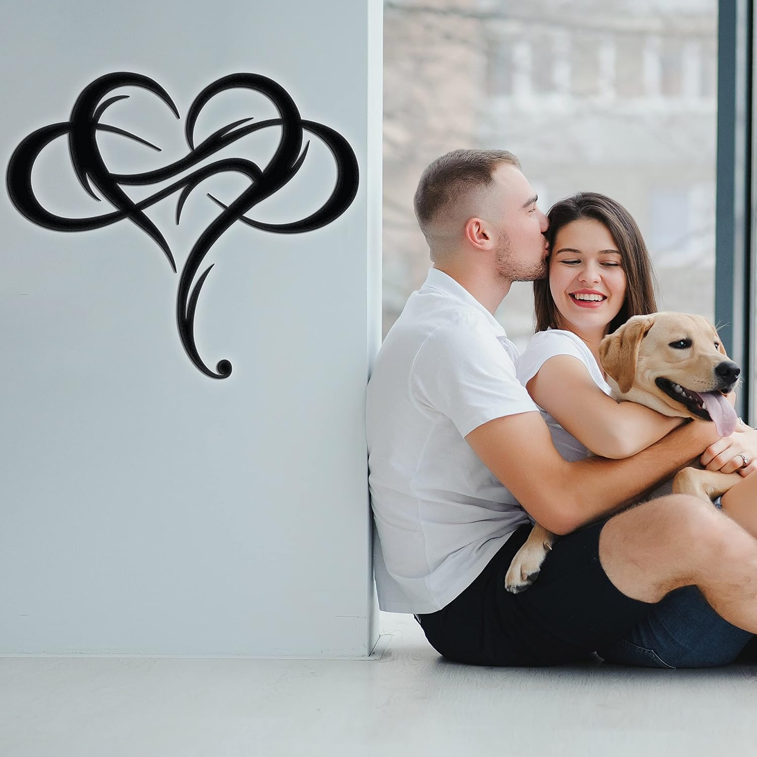 Vivegate Infinity Heart Metal Wall Decor, Unique Infinity Heart Wall Decor Love Sign Plaque Steel Art Geometric Wall Decor Set Cut Out for Outside