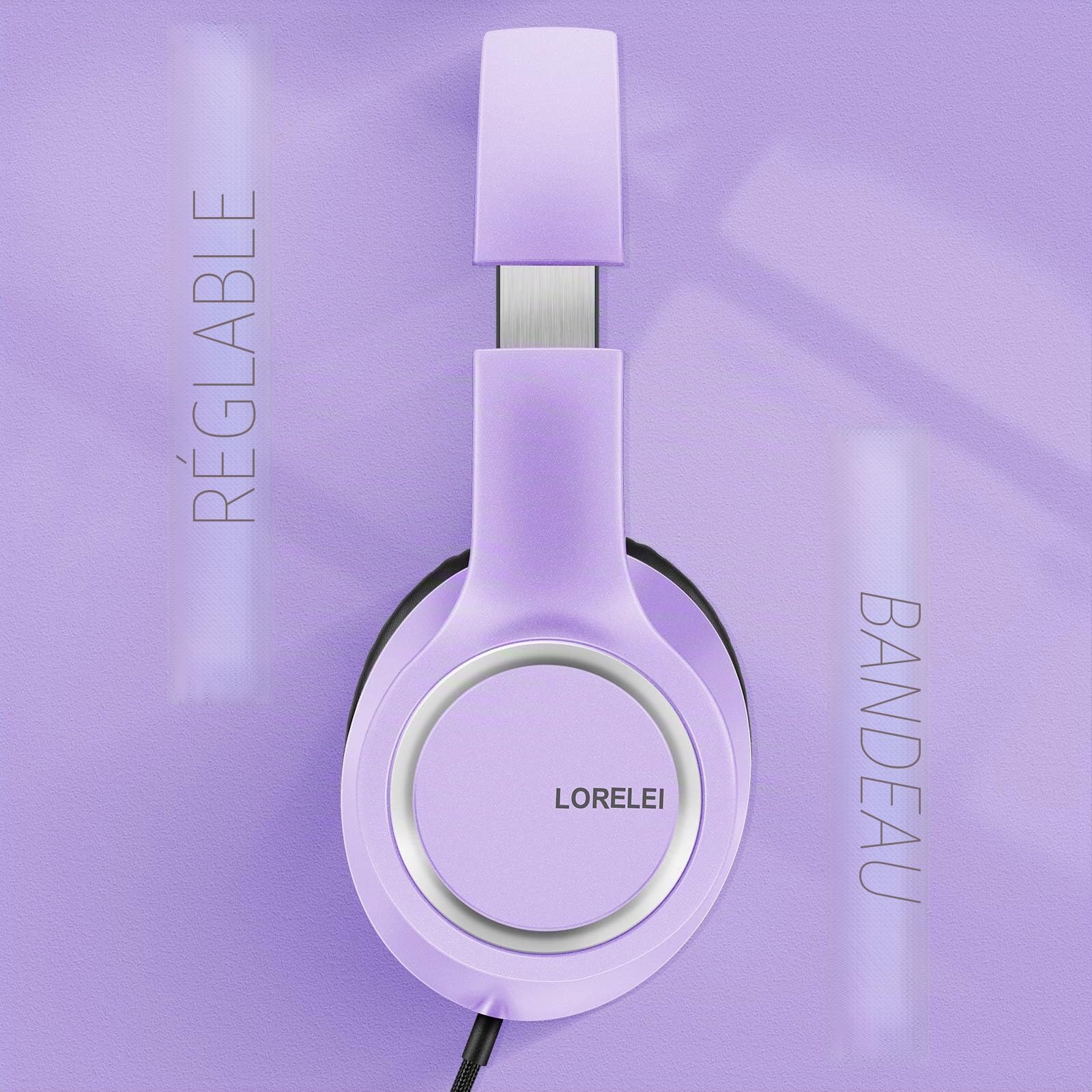 Lorelei X8 Casque Filaire mic 1,45 m Nylon Anti-nœuds 3,5 mm, léger Pliable Portable Smartphone Tablette Ordinateur MP3/4 (Violet foncé)