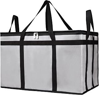 Bodaon 2-Pack Insulated Food Delivery Bag, XXX-Large Insulated Pizza Delivery Bags, Insulated Bags for Delivery, Doordash Catering Bag, Food Warmer Hot Bag, Uber Eats Driver Essentials, Gray