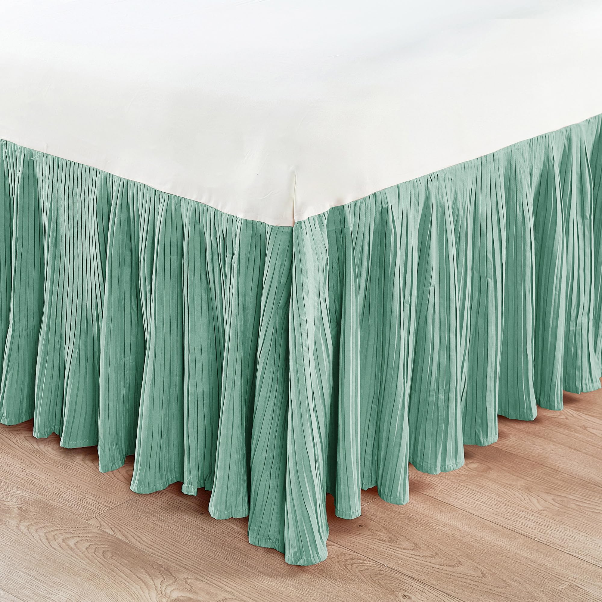 Home Soft Things Microfiber Pleated Bedskirt, Stylish Design Wrap Around Solid Microfiber with 18" Drop, Gathered Ruffled Bedding Home Decoration, King, Birdsong Aqua (78" x 80" + 18")